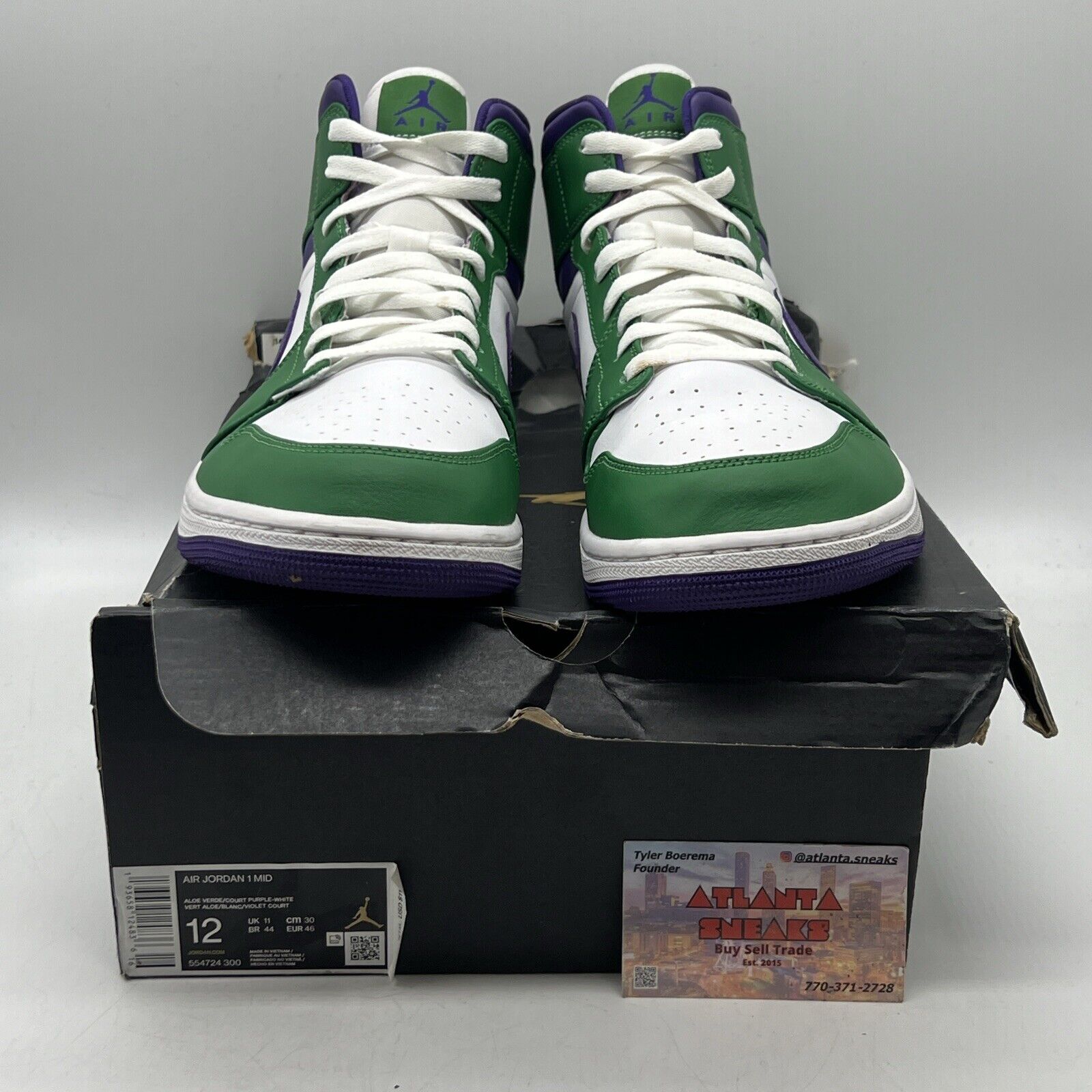 Size 12 - Air Jordan 1 Hulk - (554724-300) White Green Purple Leather Used