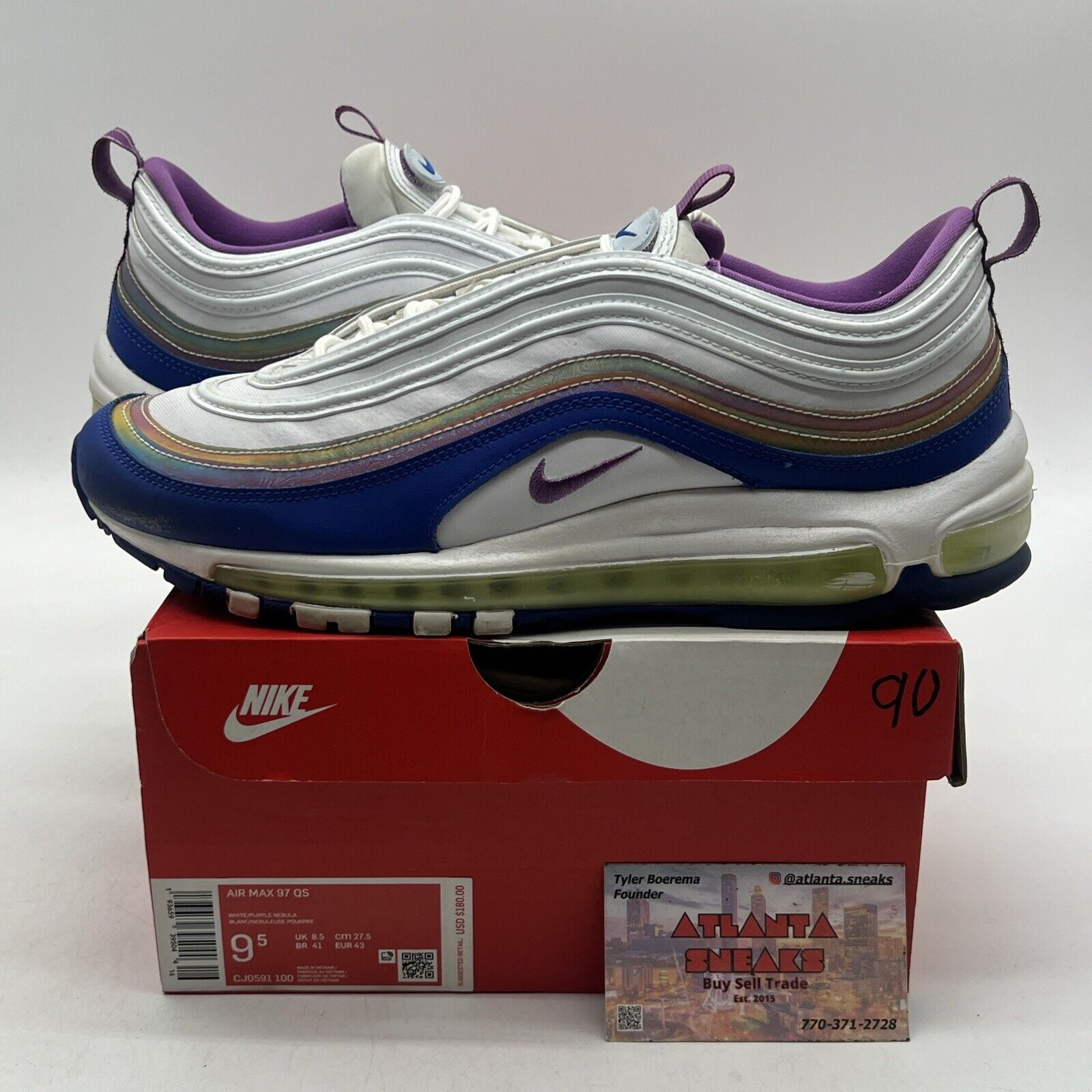 Size 9.5 - Nike Air Max 97 Easter White Blue Leather (CJ0591-100)