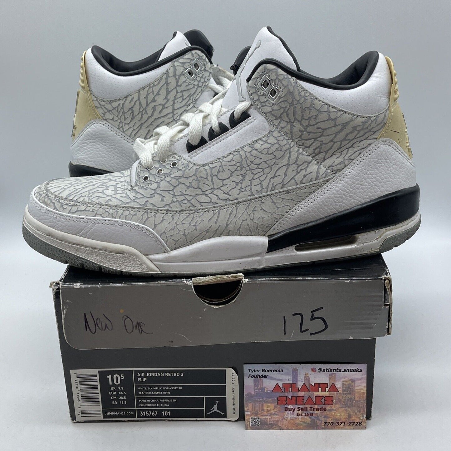 Size 10.5 - Air Jordan 3 Retro Flip White Black Grey Suede Leather (315767-101)