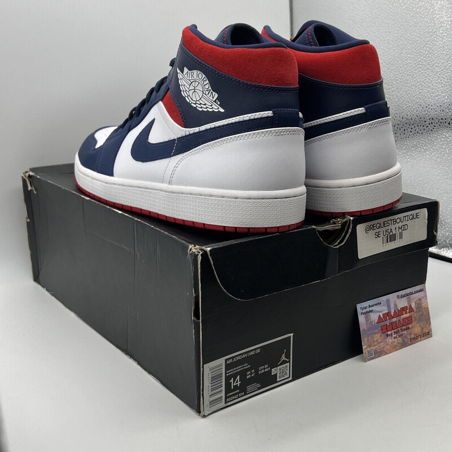 Size 14 - Air Jordan 1 SE Mid Olympic White Navy White Leather (852542-104)