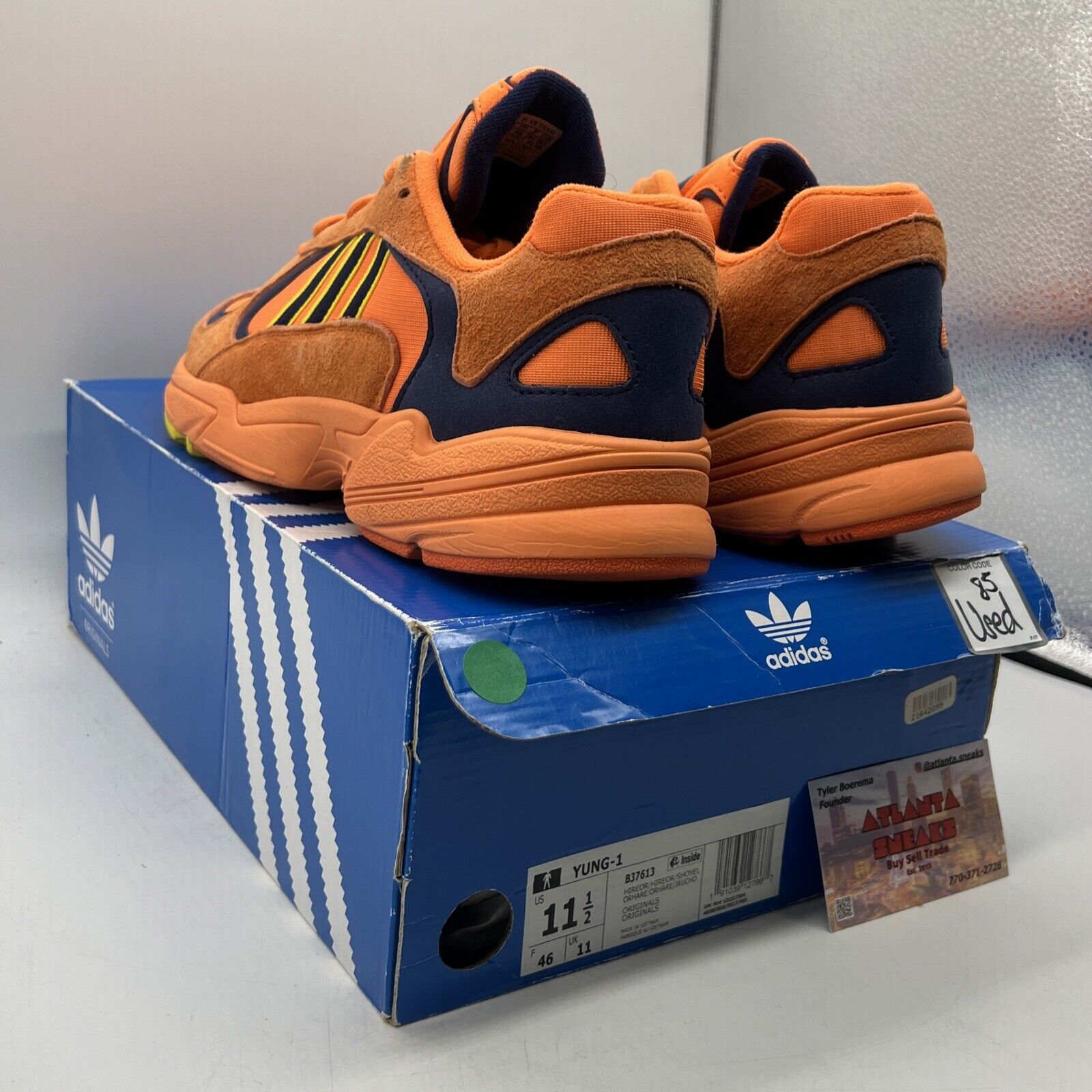 Size 11.5 - adidas Yung-1 Hi-Res Orange Navy Suede Yellow (B37613)