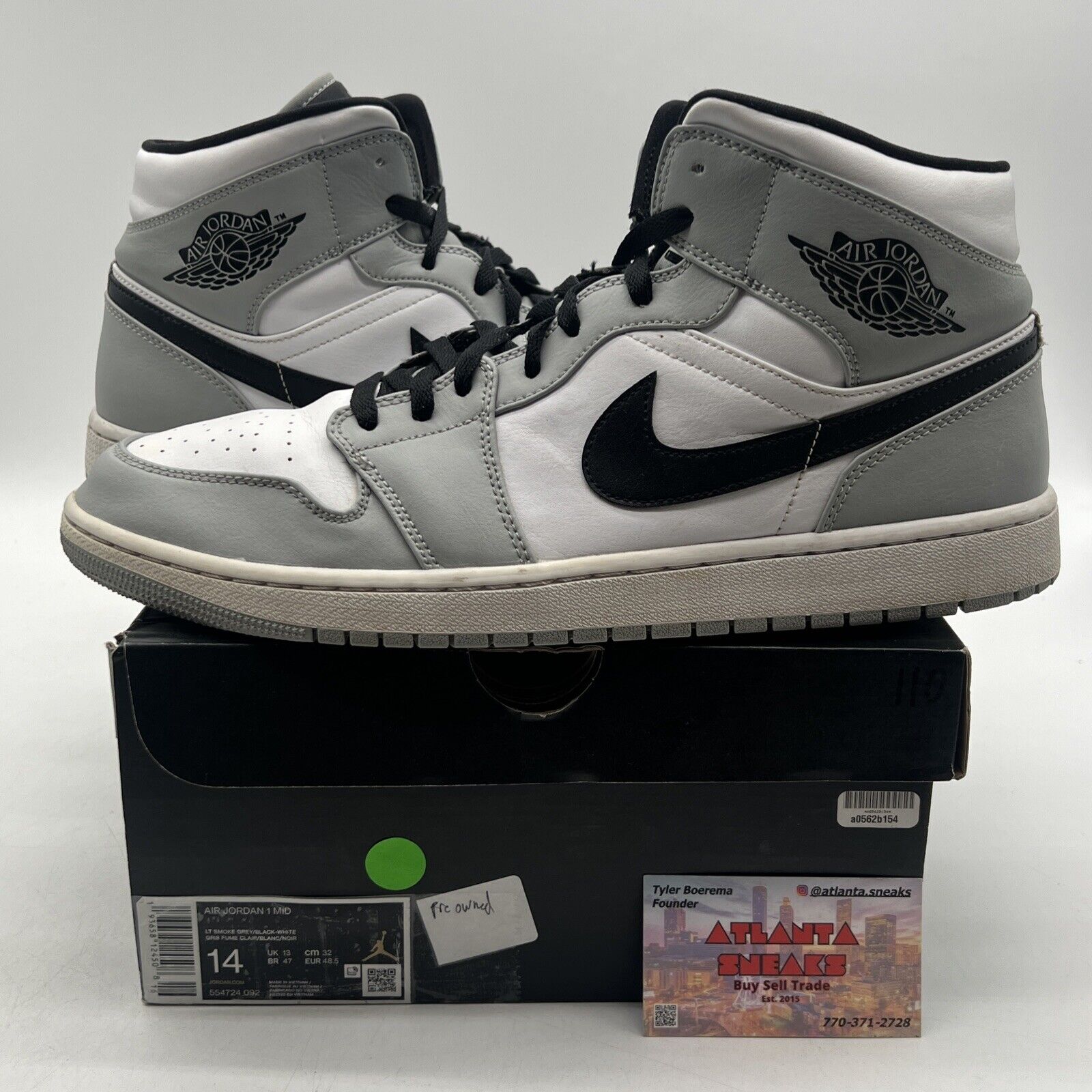 Size 14 - Jordan 1 Mid Gray 2020 Black White Leather (554724-092)