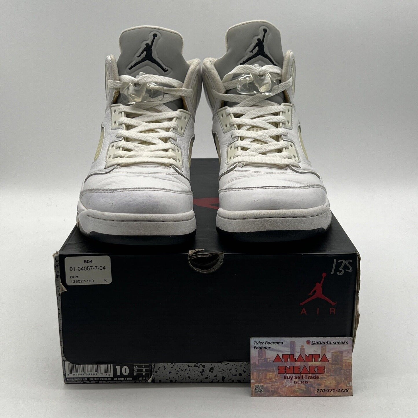 Size 10 - Air Jordan 5 Retro 2015 Metallic White Grey Black Leather (136027-130)