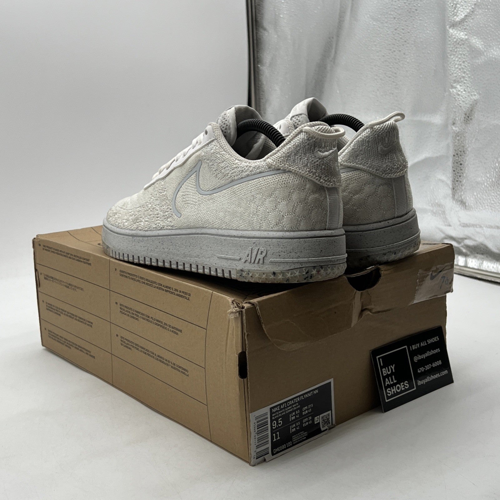 Size 9.5 - Nike Air Force 1 Crater Flyknit Next Nature Triple White (DM0590-100)