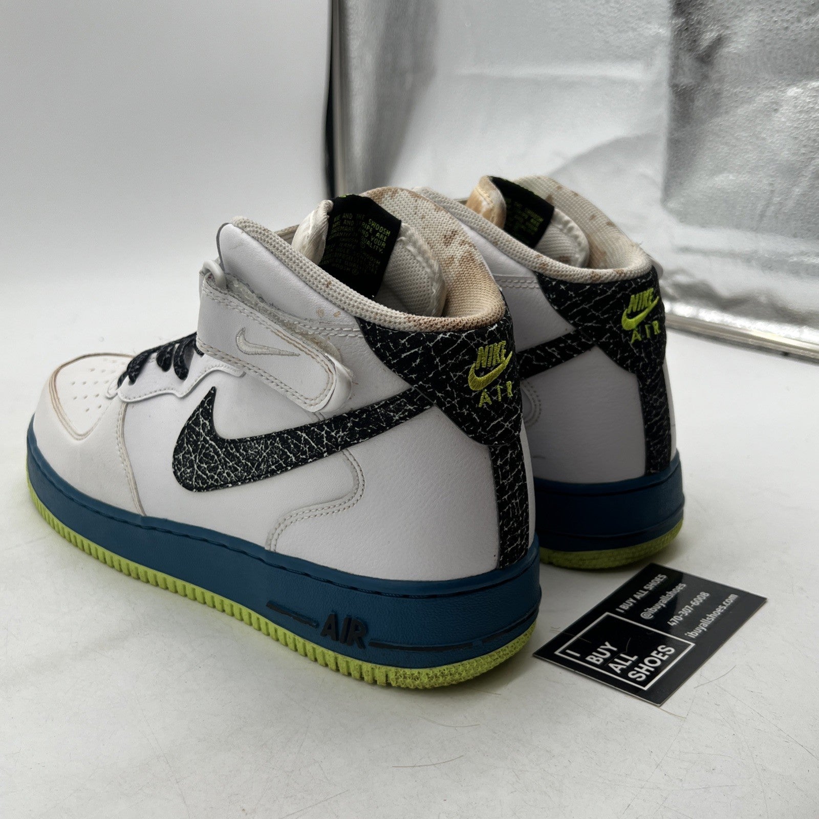 Size 11 - Nike Air Force 1 '07 Mid White Abyss Volt (315123-123)