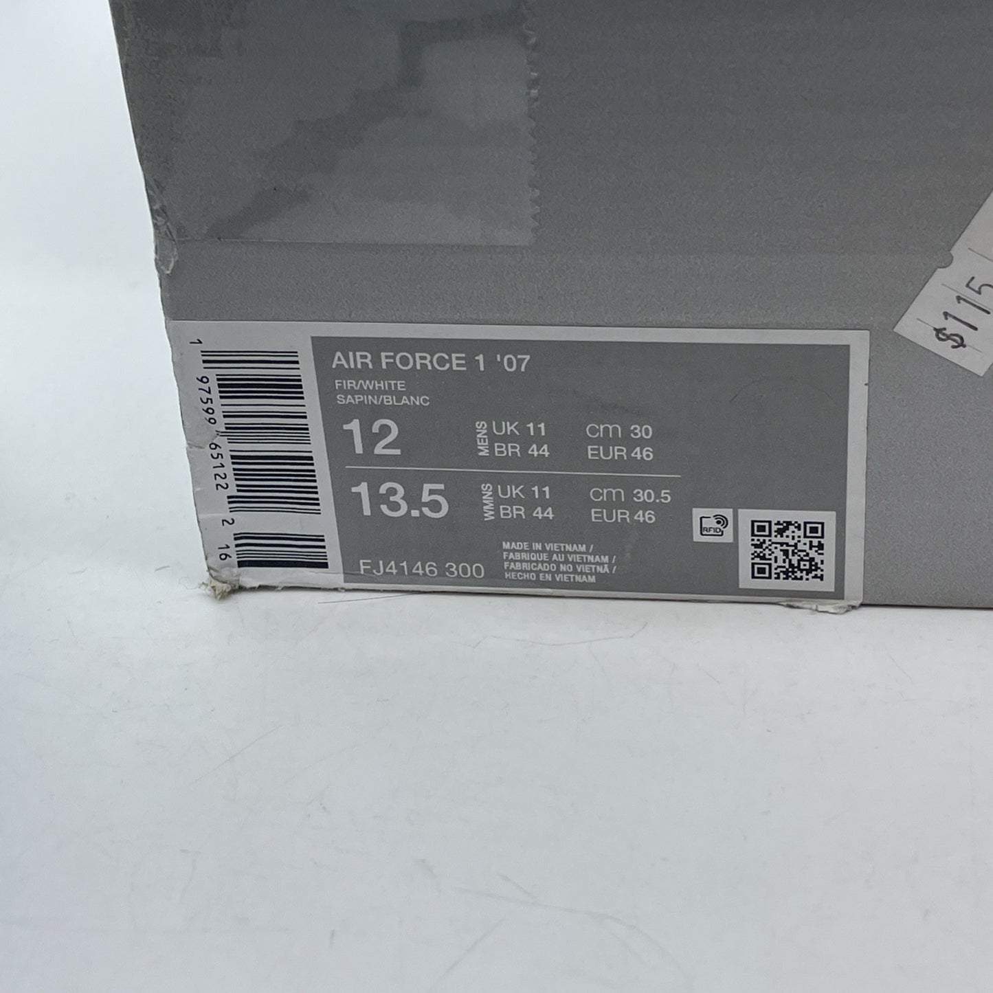 Size 12 - Nike Air Force 1 '07 Shoes Fir Dark Green White (FJ4146-300)