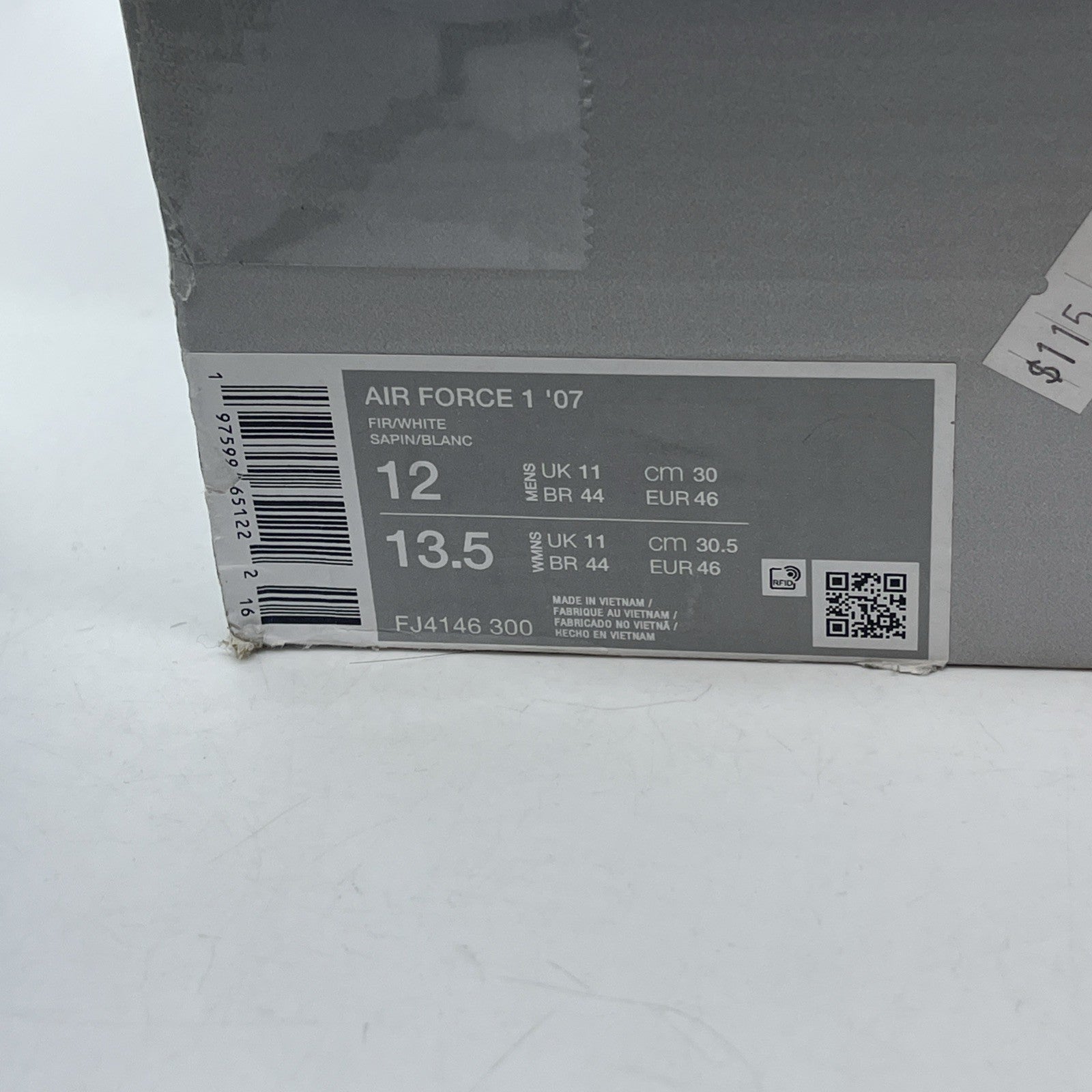 Size 12 - Nike Air Force 1 '07 Shoes Fir Dark Green White (FJ4146-300)