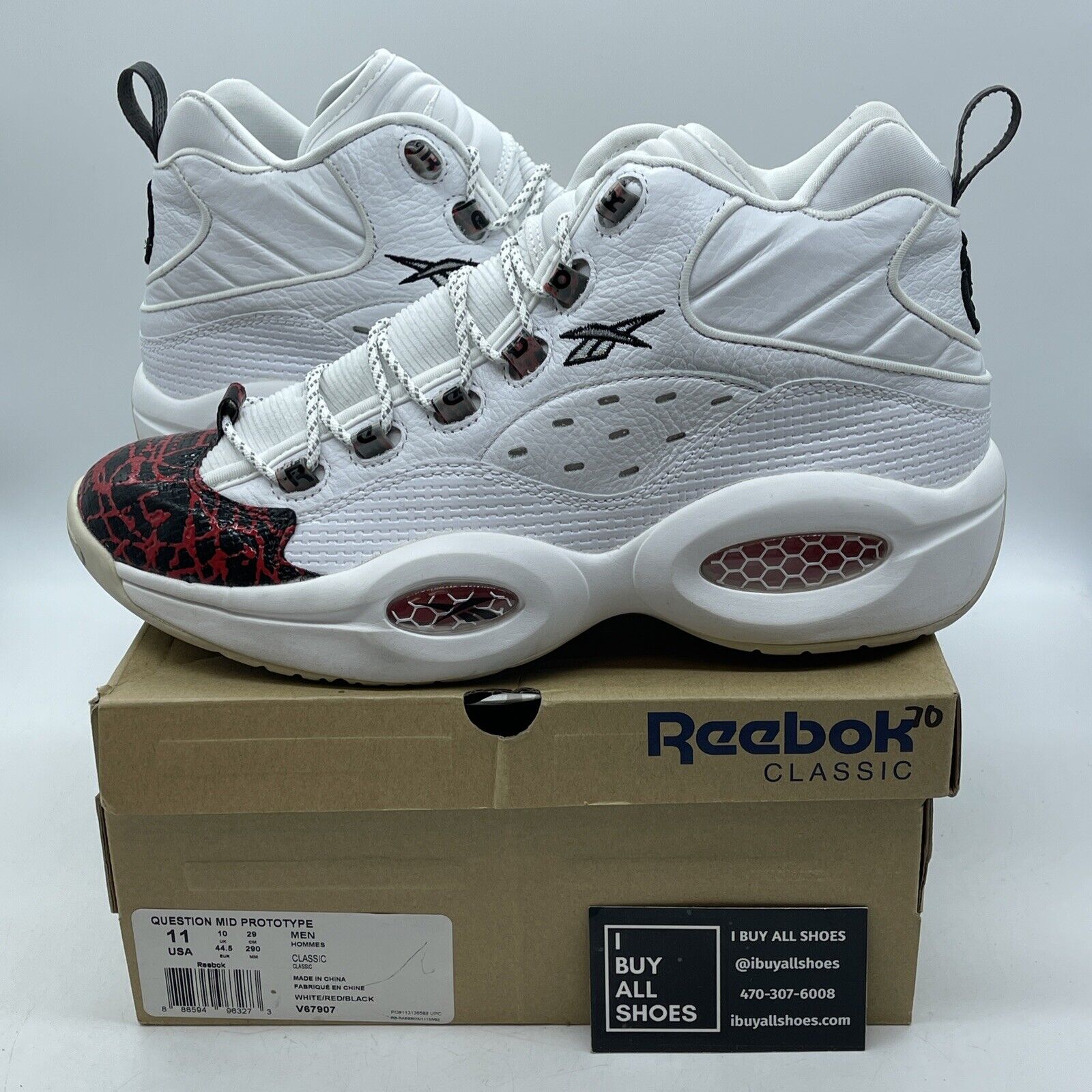 Size 11 - Reebok Question Mid Prototype White Black Red Leather (V67907)