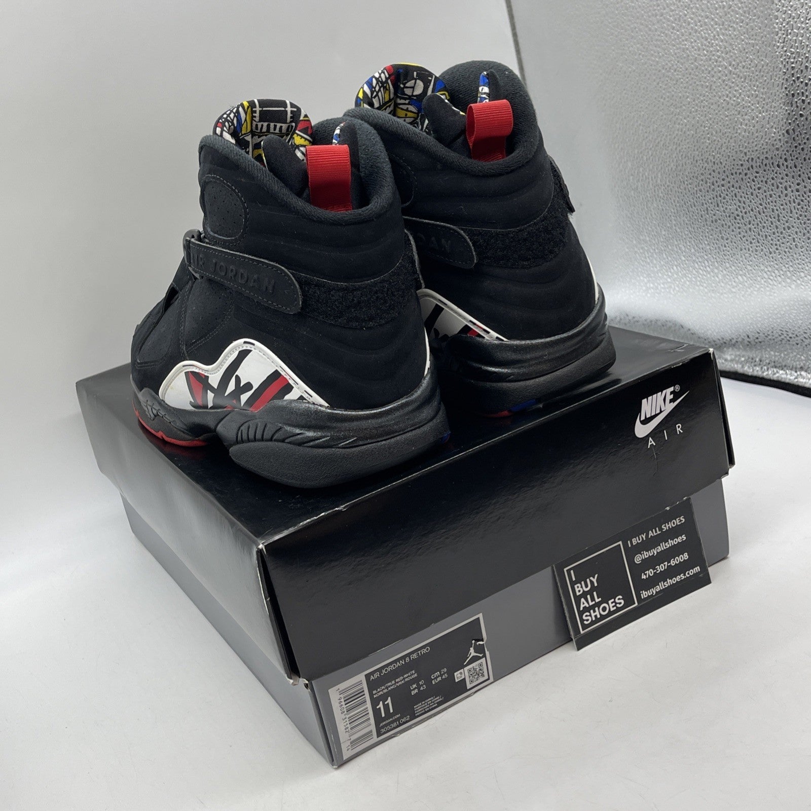 Size 11 - Jordan 8 Retro Mid Playoff Black Red White Suede (305381-062)