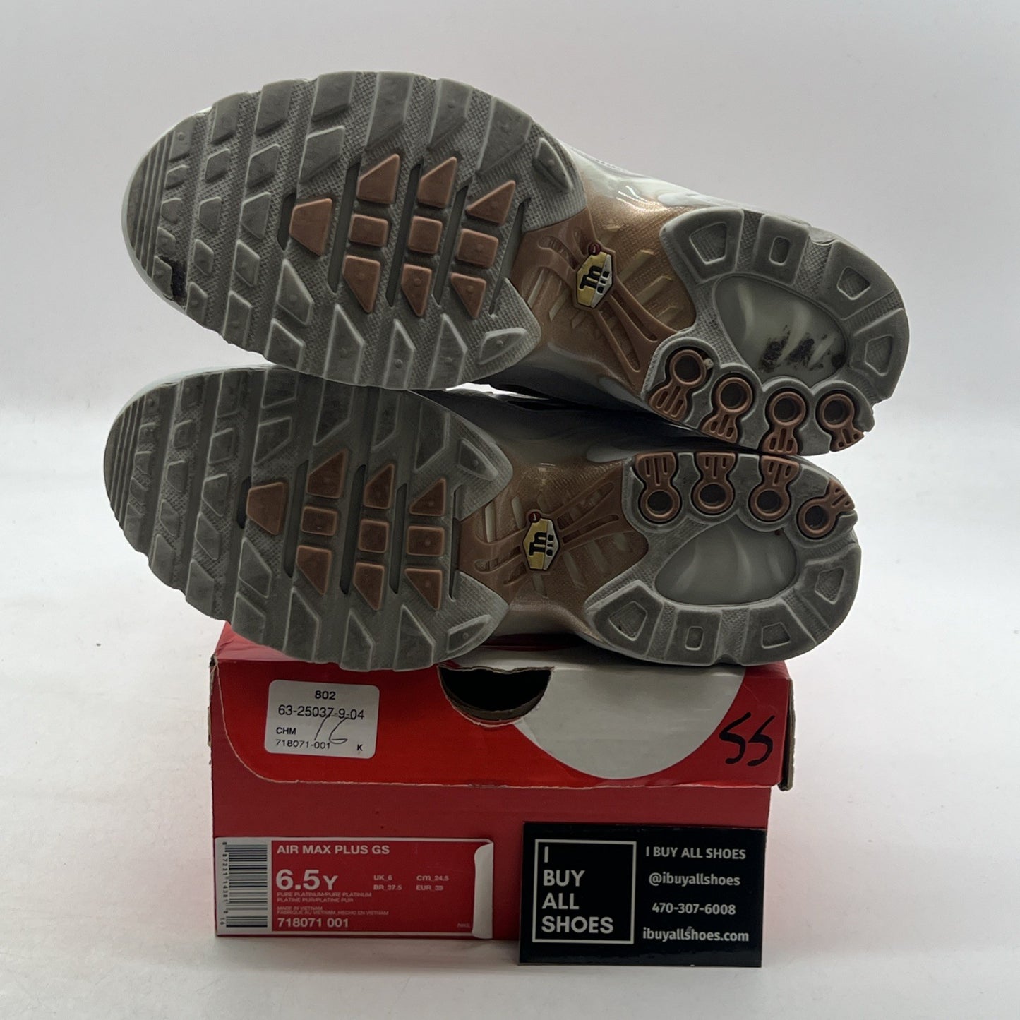 Size 6.5Y - Nike Air Max Plus TN Shoes Sneaker W White Platinum (718071-001)