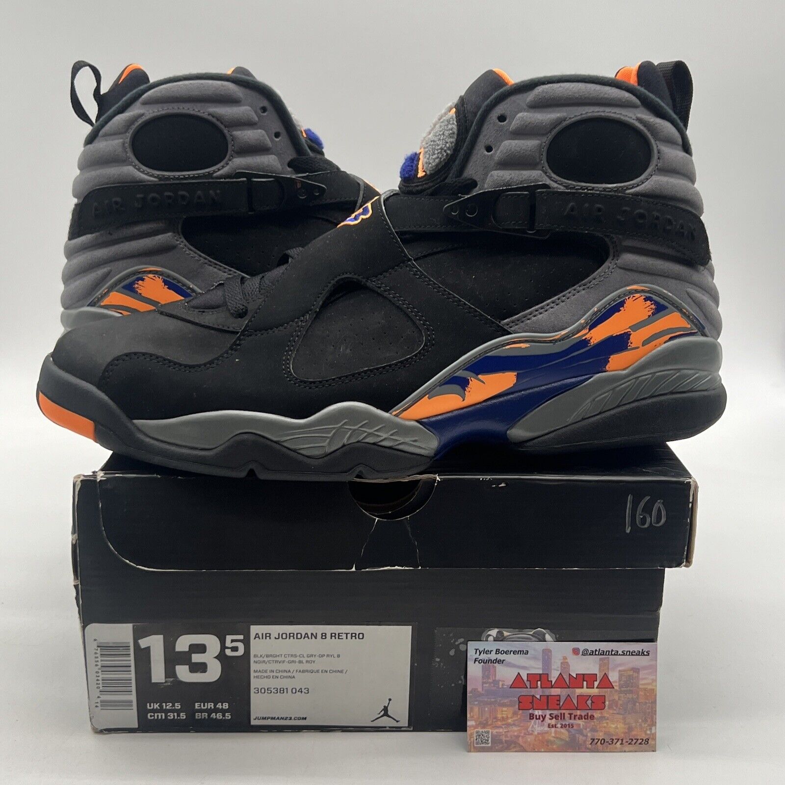 Size 13.5 - Air Jordan 8 Retro Phoenix Suns Black Grey Suede Orange (305481-043)