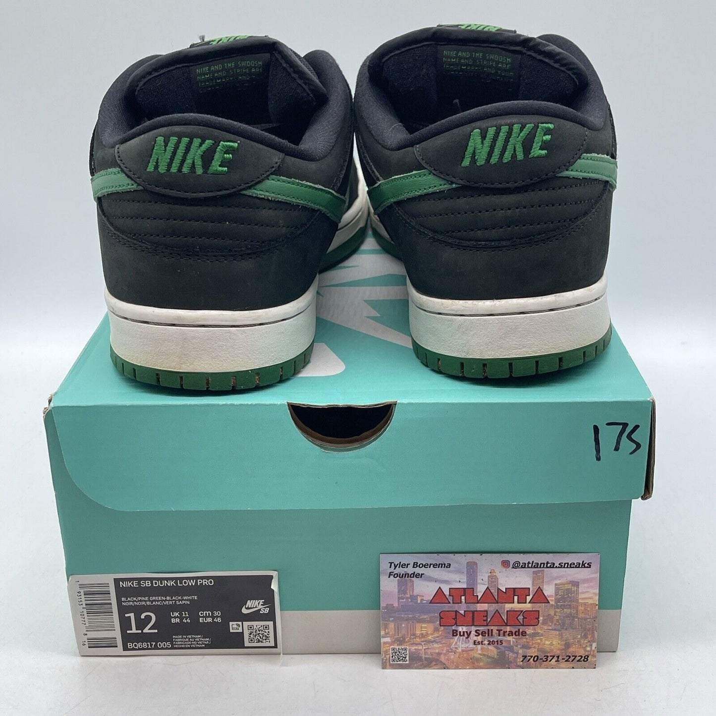 Size 12 - Nike Dunk Pro SB Low Black Pine Green Suede (BQ6817-005)