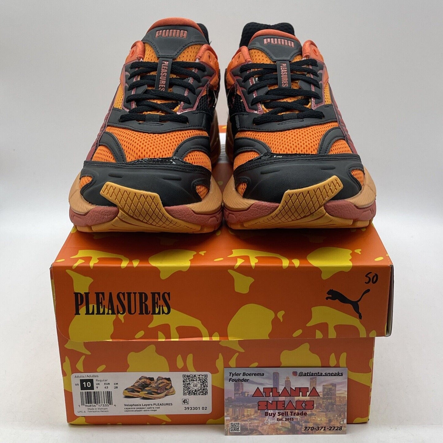 Size 10 - PUMA Pleasures x Velophasis Layers Black Orange Red (393301-02)