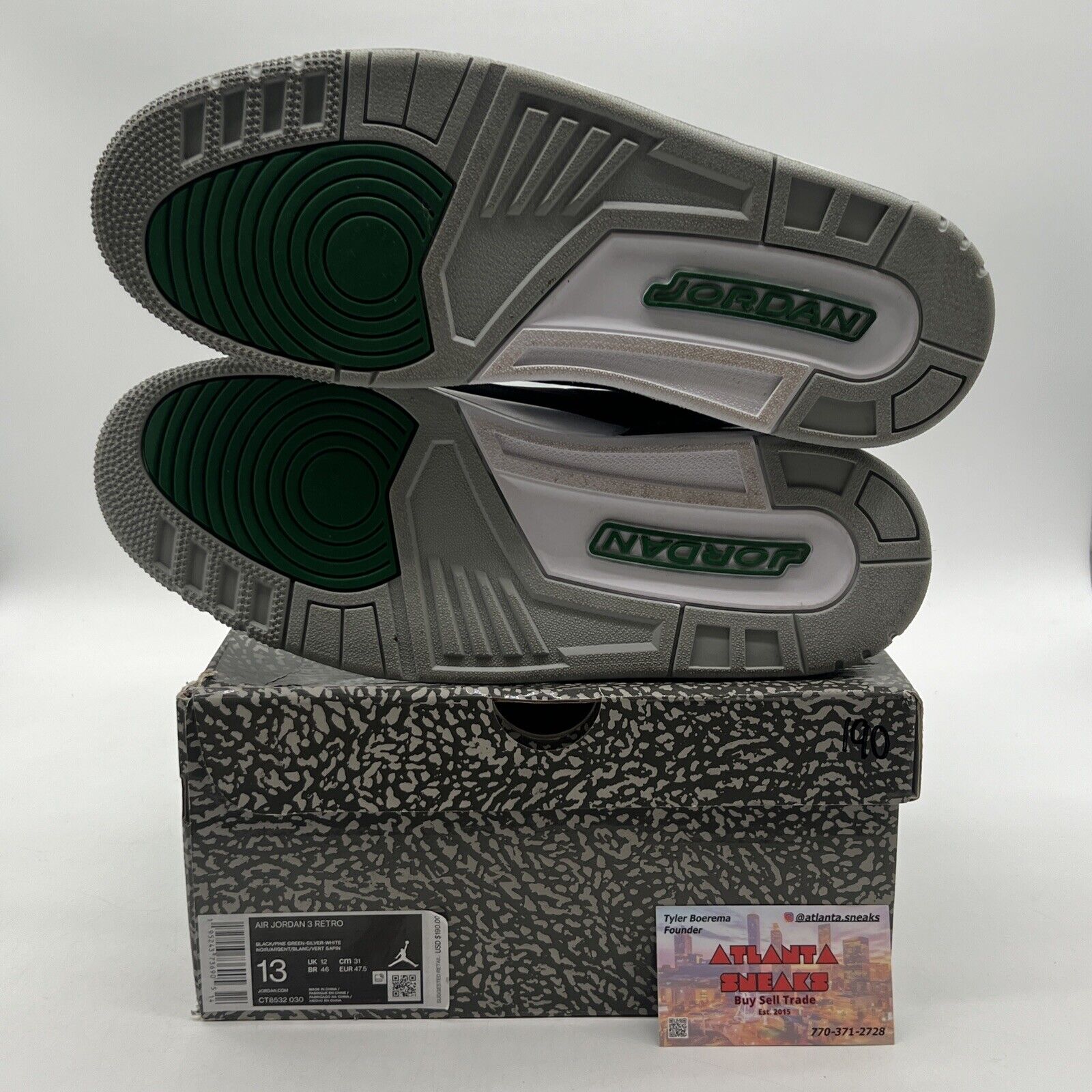 Size 13 - Jordan 3 Retro Mid Pine Green Black White Suede Gold (CT8532-030)