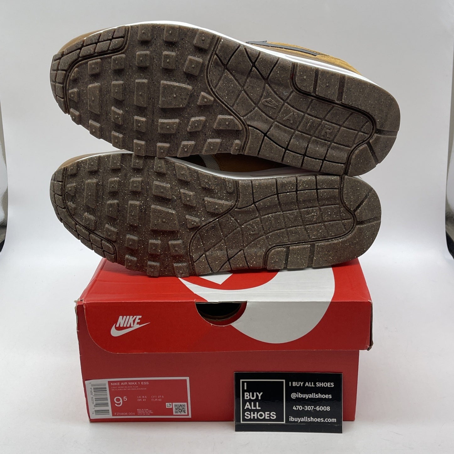 Size 9.5 - Nike Air Max 1 Essential Flax British Tan Suede Leather (FZ5808-004)