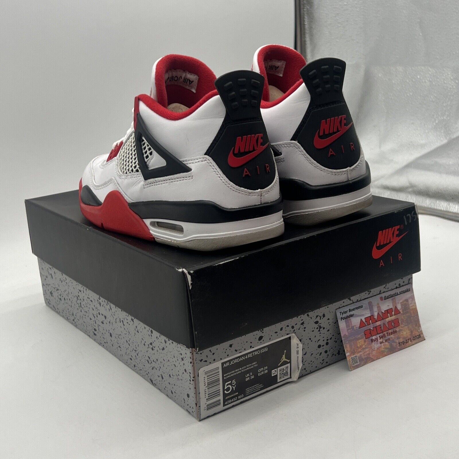 Size 5.5Y - Jordan 4 Retro OG Mid Fire Red Black White Leather (408452-160)