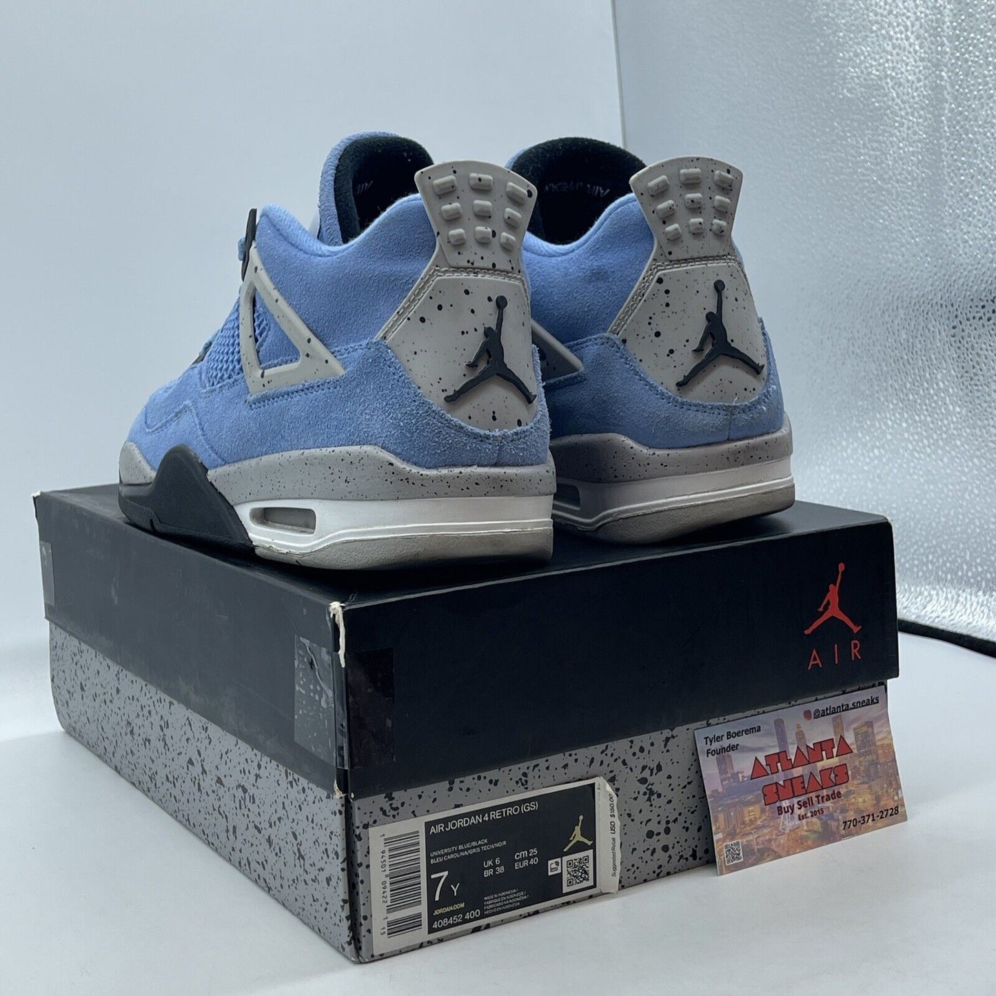 Size 7 - Jordan 4 Retro Black Tech Grey University Blue White 2021 (408452-400)