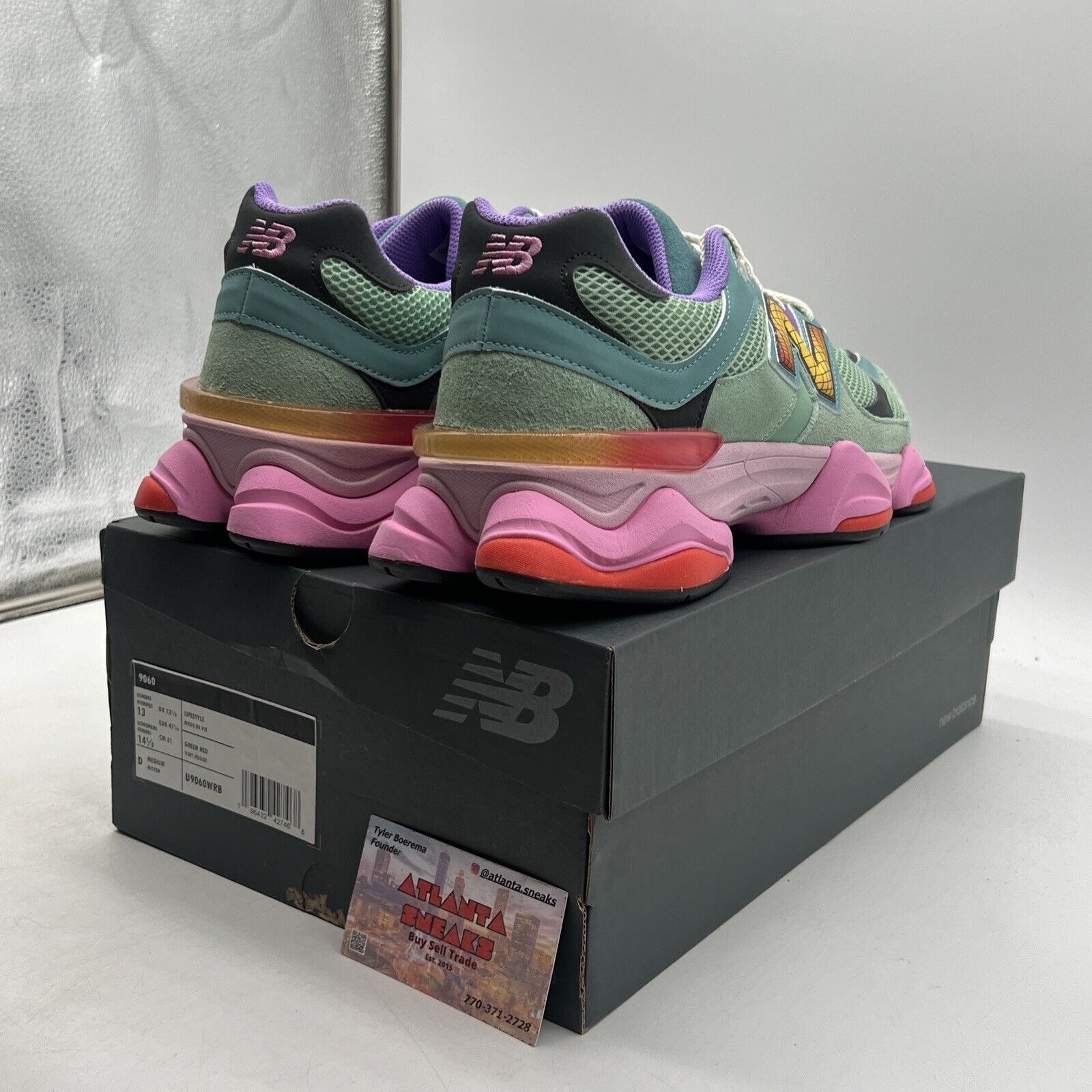 Size 13 - New Balance 9060 Warped Green Pink Suede Red Yellow (U9060WRB)