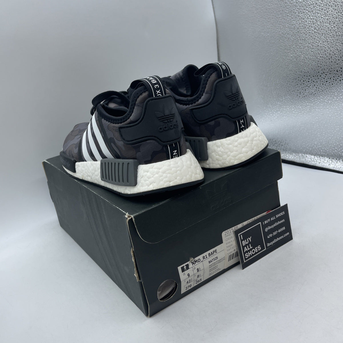 Size 9 - A Bathing Ape x Adidas NMD_R1 Black Camo (BA7325)