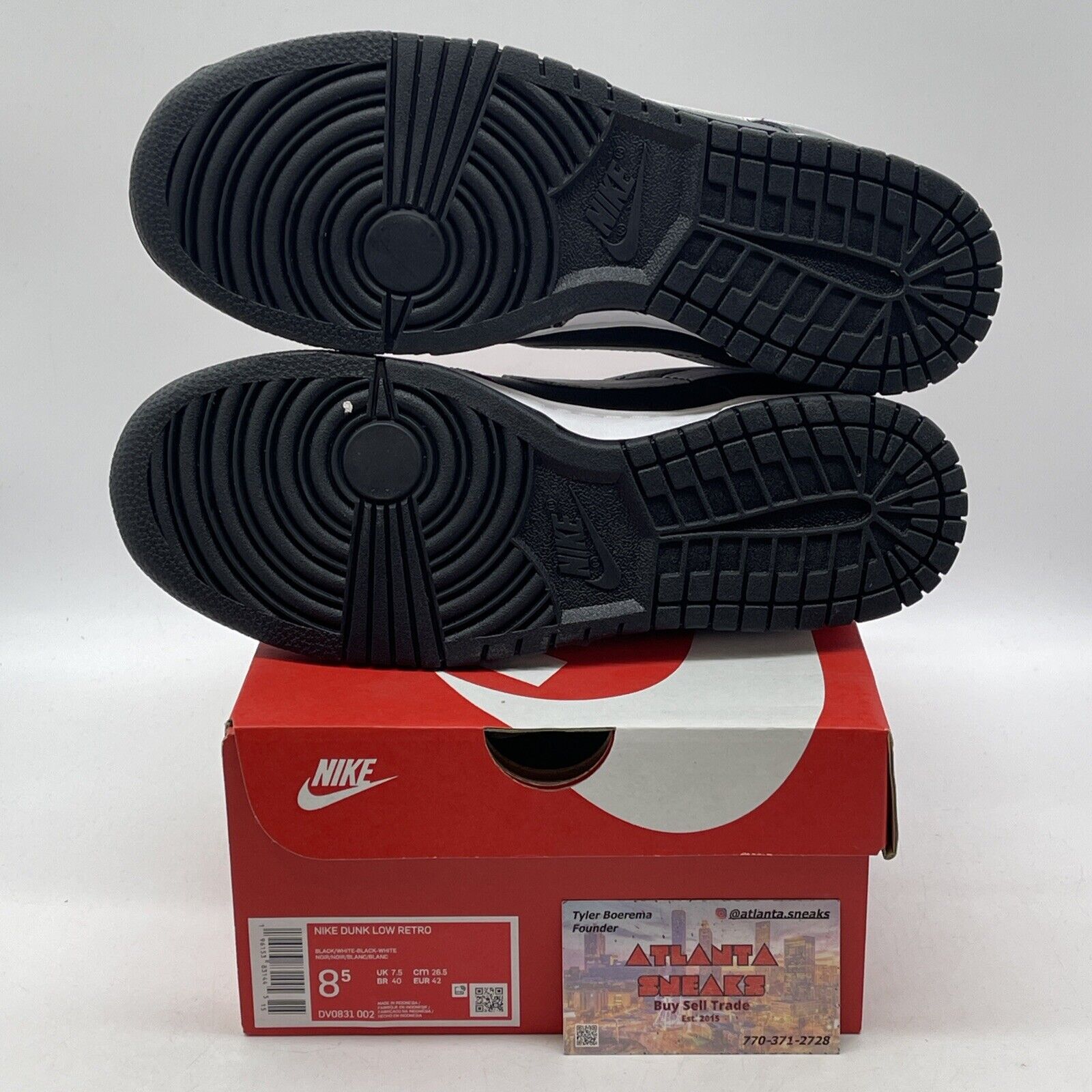 Size 8.5 - Nike Dunk Low Black Panda 2.0 White Leather (DV0831-002)