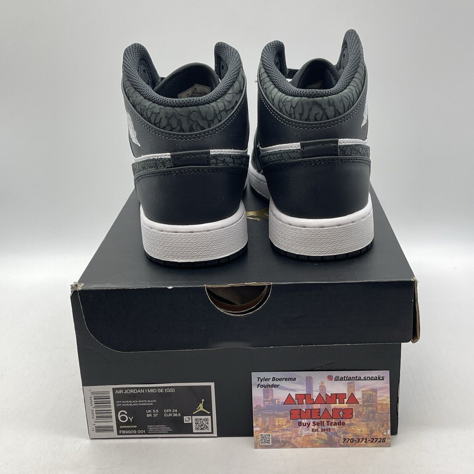 Size 6Y - Air Jordan 1 SE Mid Panda Elephant Black White Grey Suede (FB9909-001)