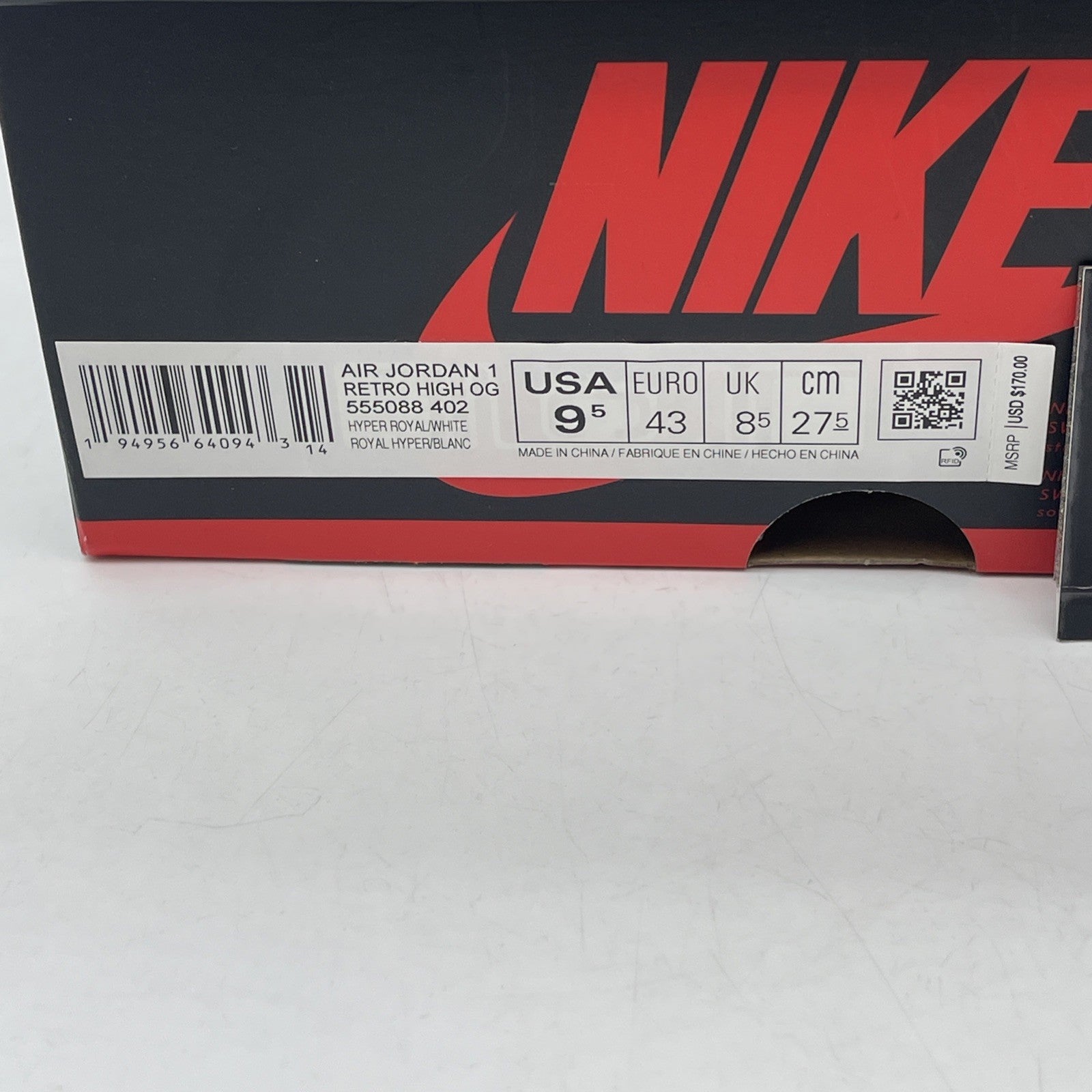 Size 9.5 - Air Jordan 1 Retro OG High Hyper Royal (555088-402)