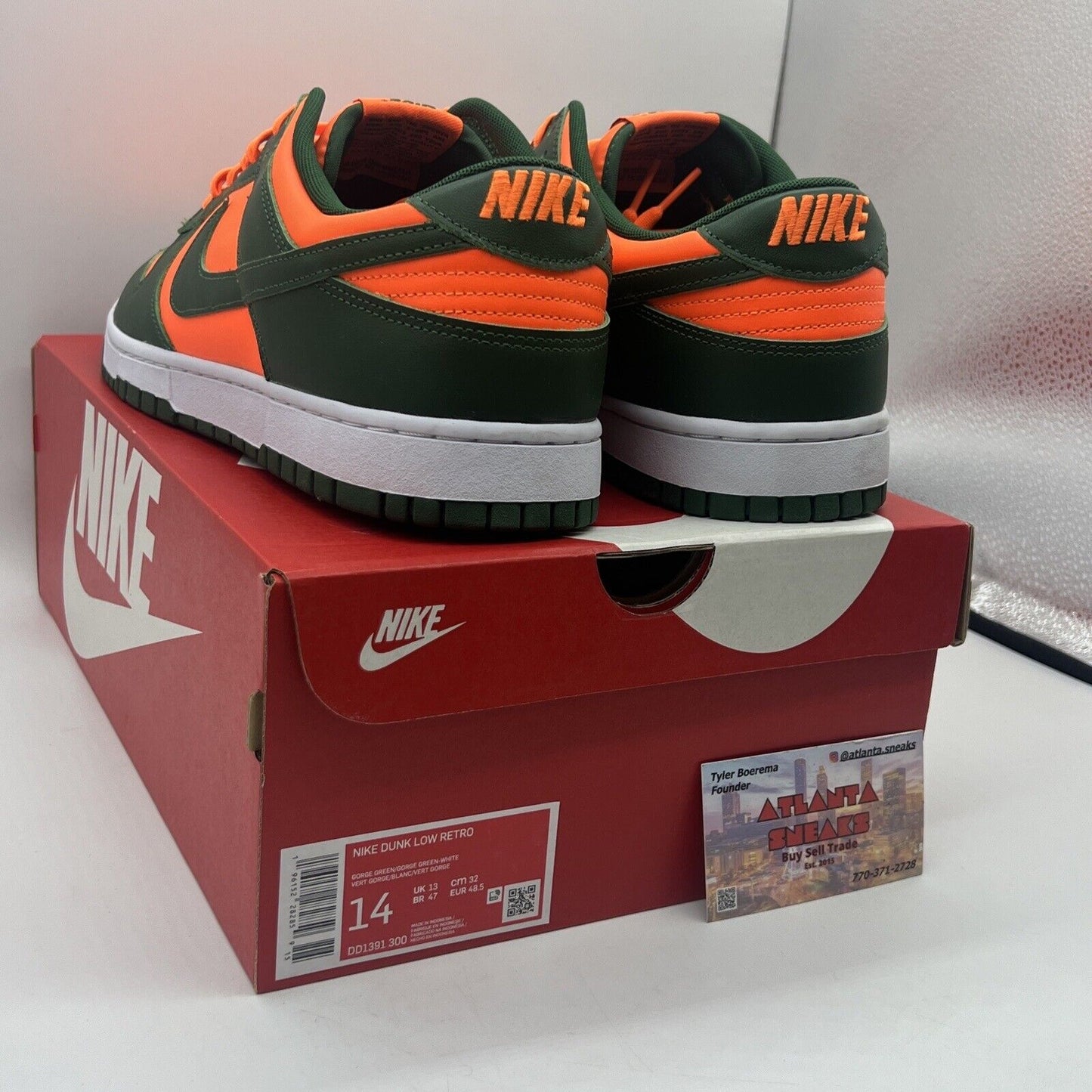 Size 14 - Nike Dunk Low Miami Hurricanes Brand New Og All Green Orange