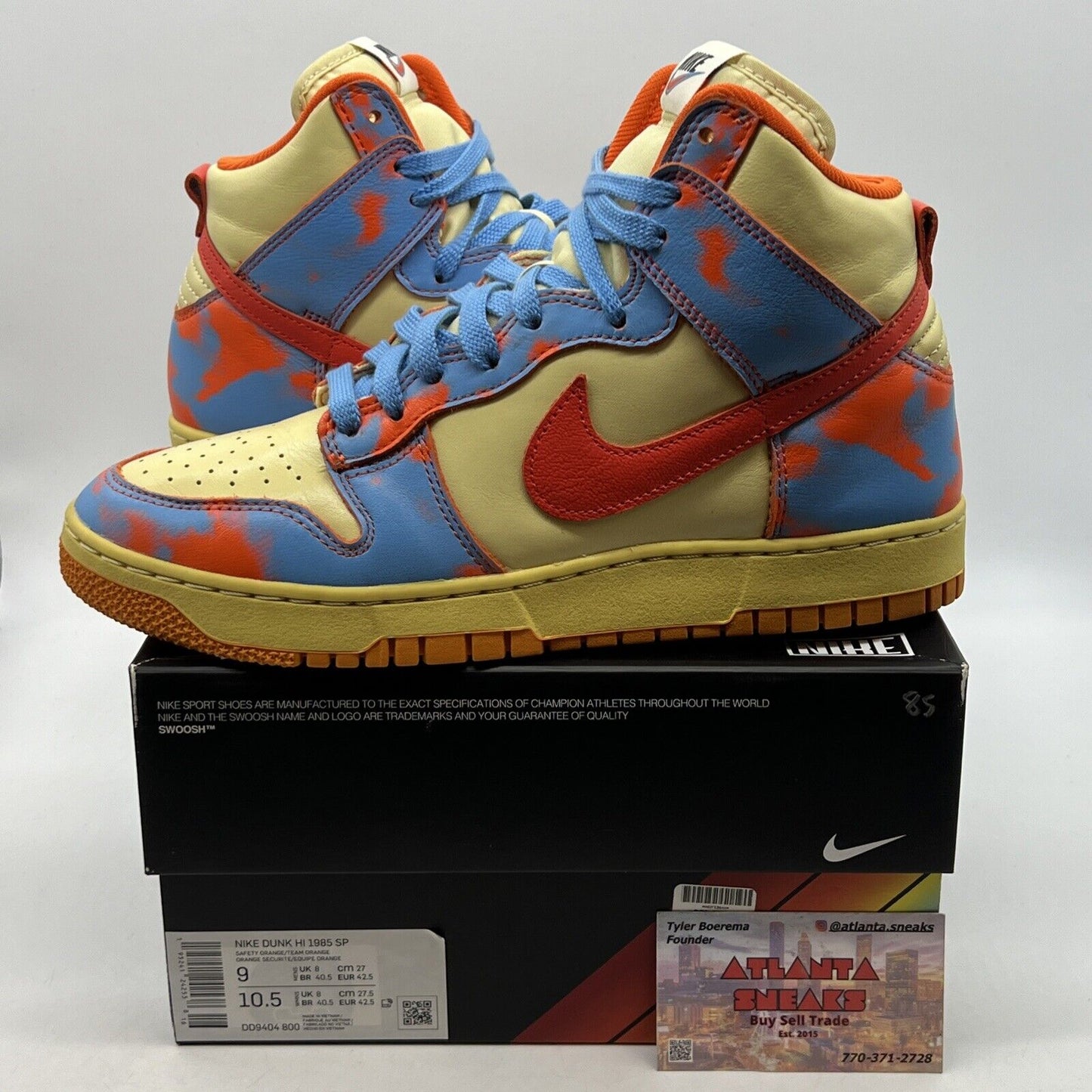 Size 9 - Nike Dunk 1985 High Orange Acid Wash Blue Leather (DD9404-800)