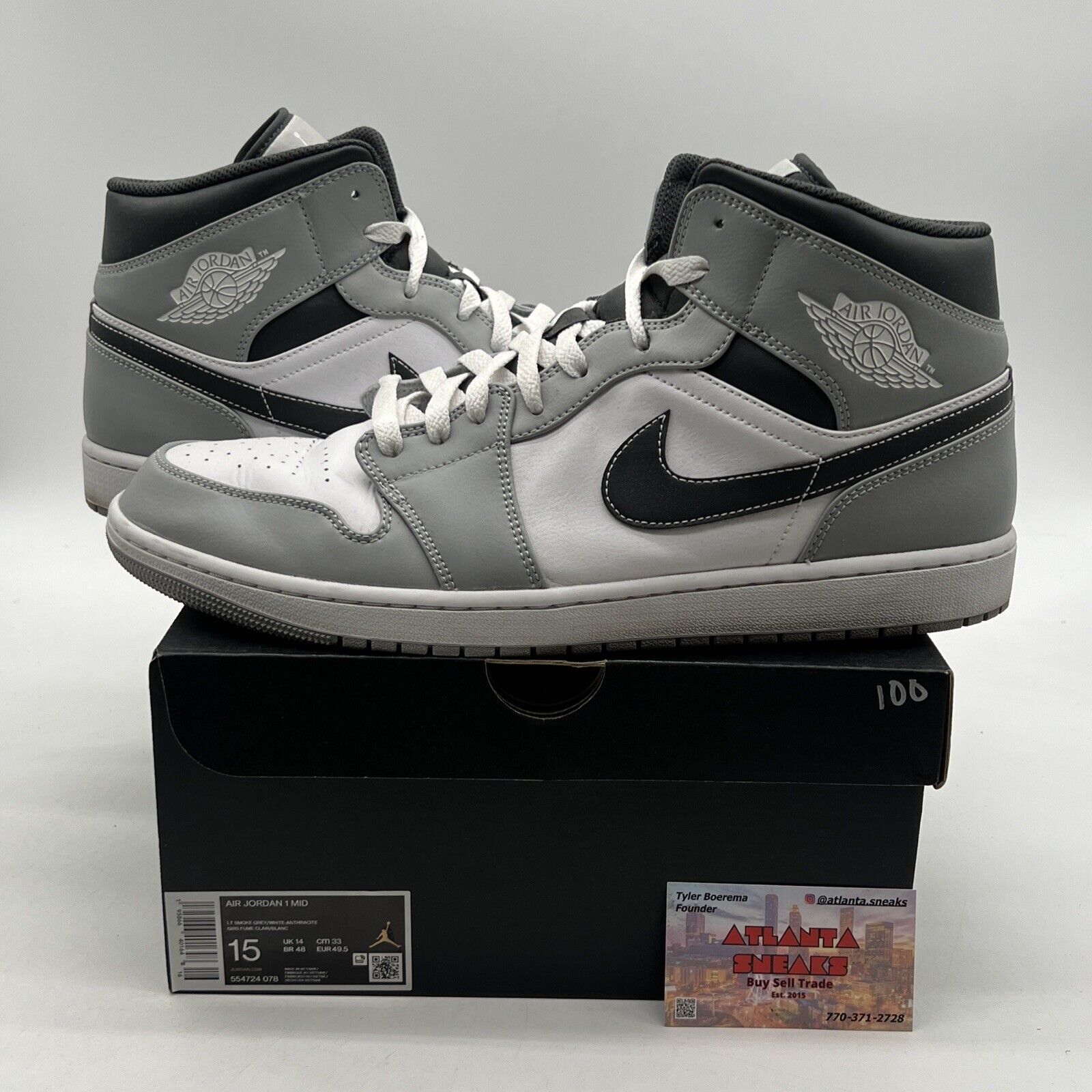 Size 15 - Jordan 1 Mid Light Smoke Grey (554724-078)