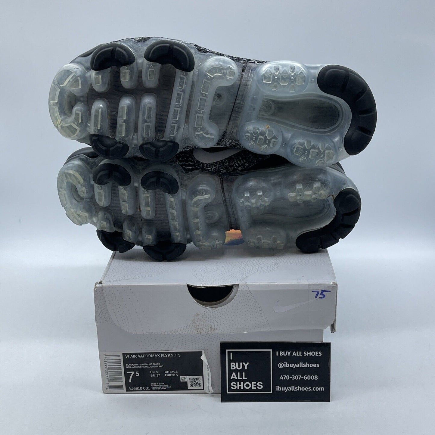 Size 7.5W - Nike Air VaporMax Flyknit 3 Oreo Black White Suede (AJ6910-001)