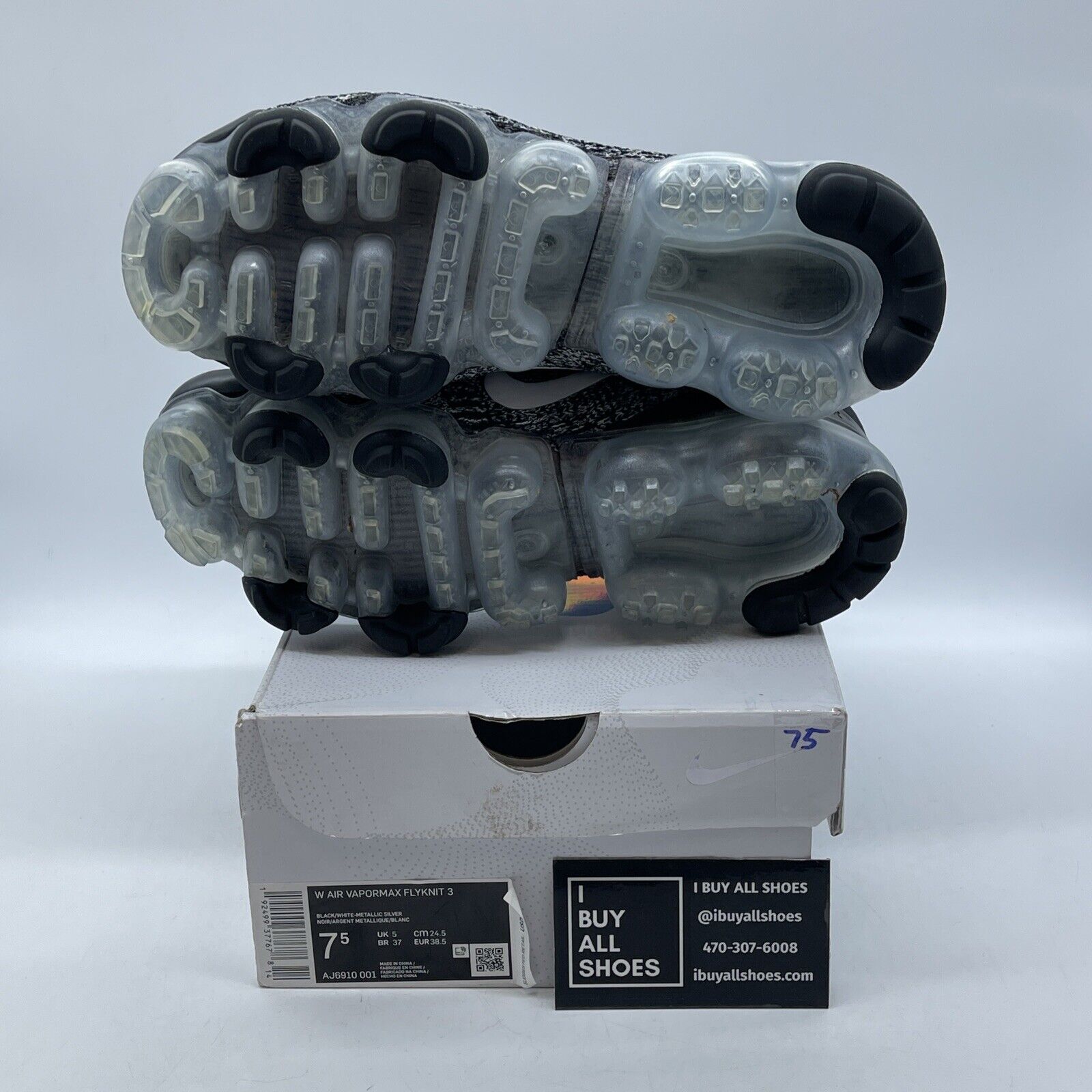 Size 7.5W - Nike Air VaporMax Flyknit 3 Oreo Black White Suede (AJ6910-001)