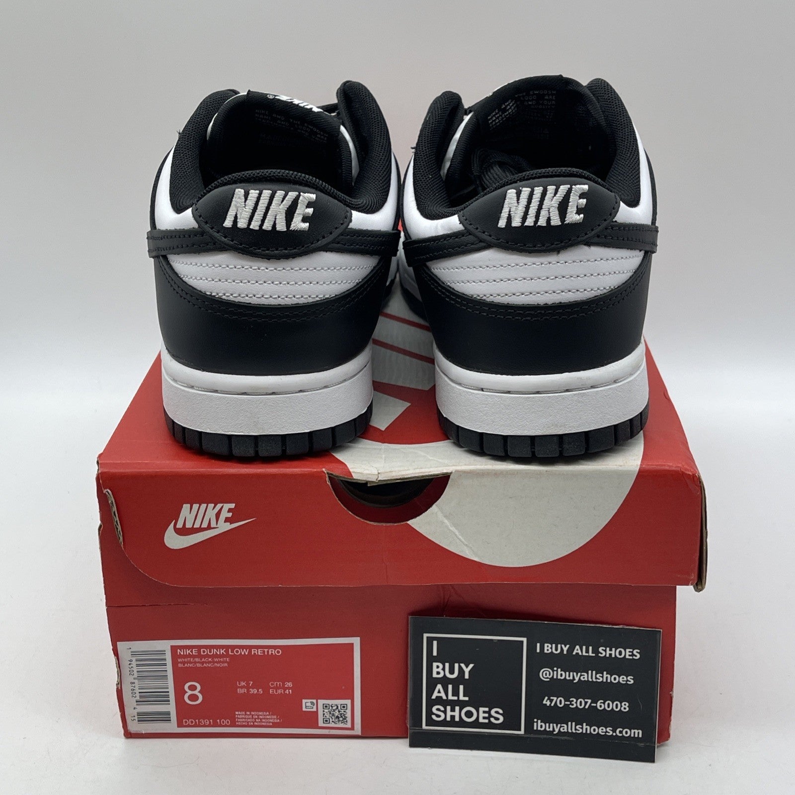 Size 8 - Nike Dunk Low Black White Leather (DD1391-100)