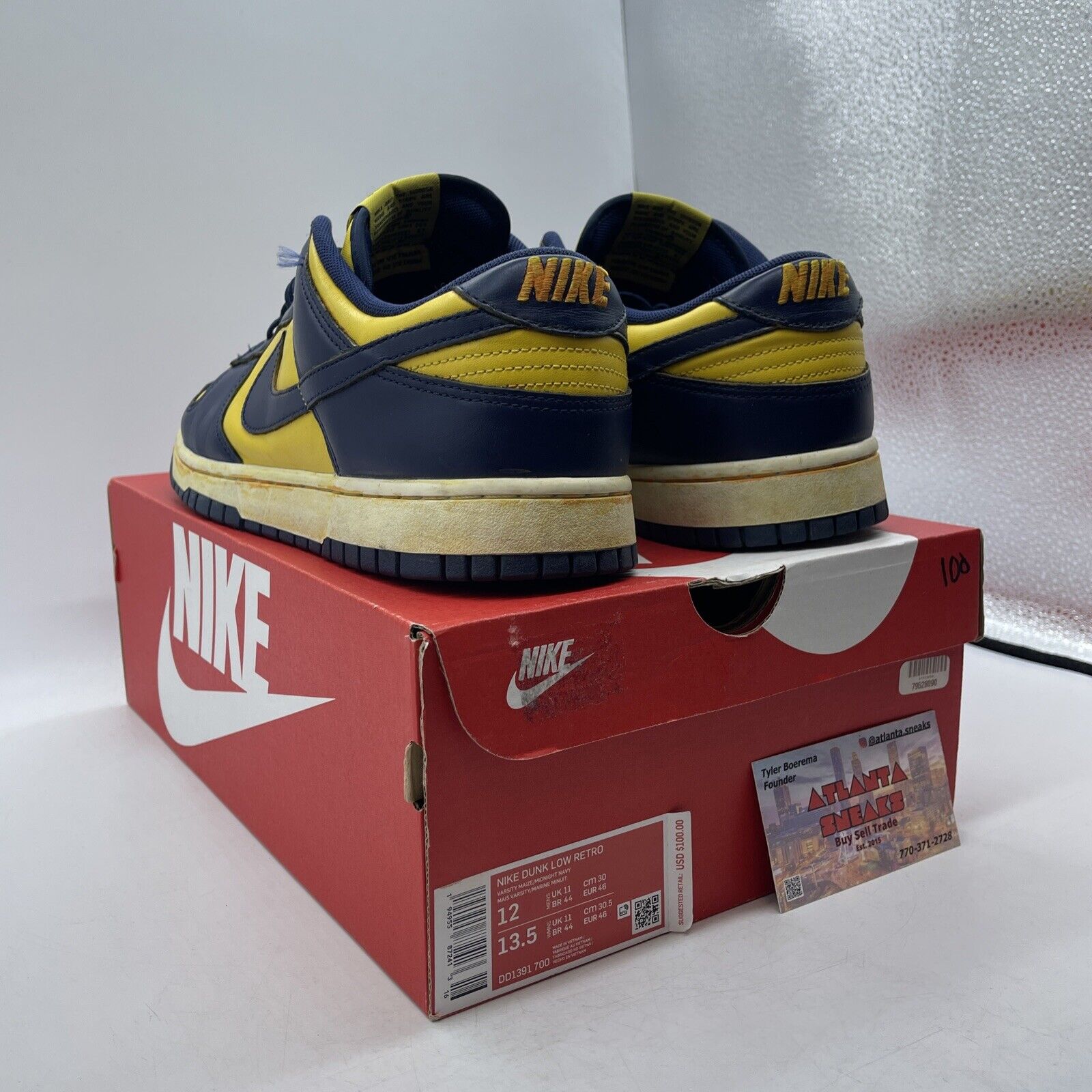 Size 12 - Nike Dunk Low Michigan 2021 Navy Yellow White Leather (DD1391-700)