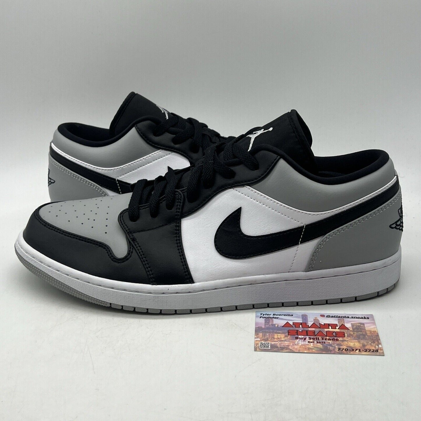 Size 14 - Jordan 1 Low Shadow Toe Black White Grey Leather (553558-052)