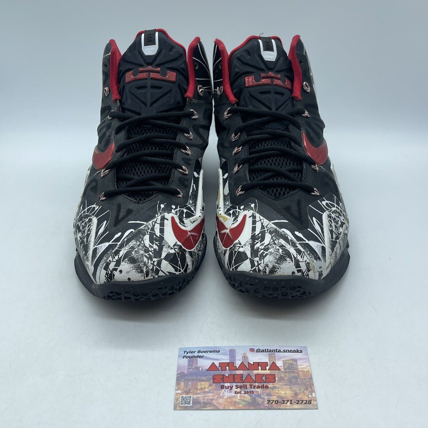 Size 10.5 - Nike LeBron 11 Graffiti Black White Red Leather (616175-100)