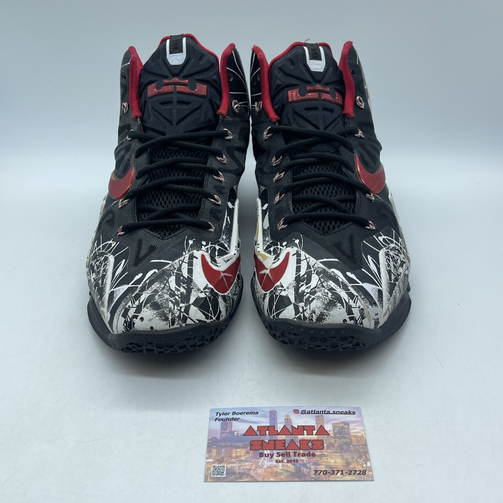 Size 10.5 - Nike LeBron 11 Graffiti Black White Red Leather (616175-100)