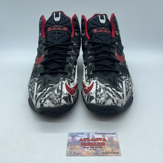 Size 10.5 - Nike LeBron 11 Graffiti Black White Red Leather (616175-100)