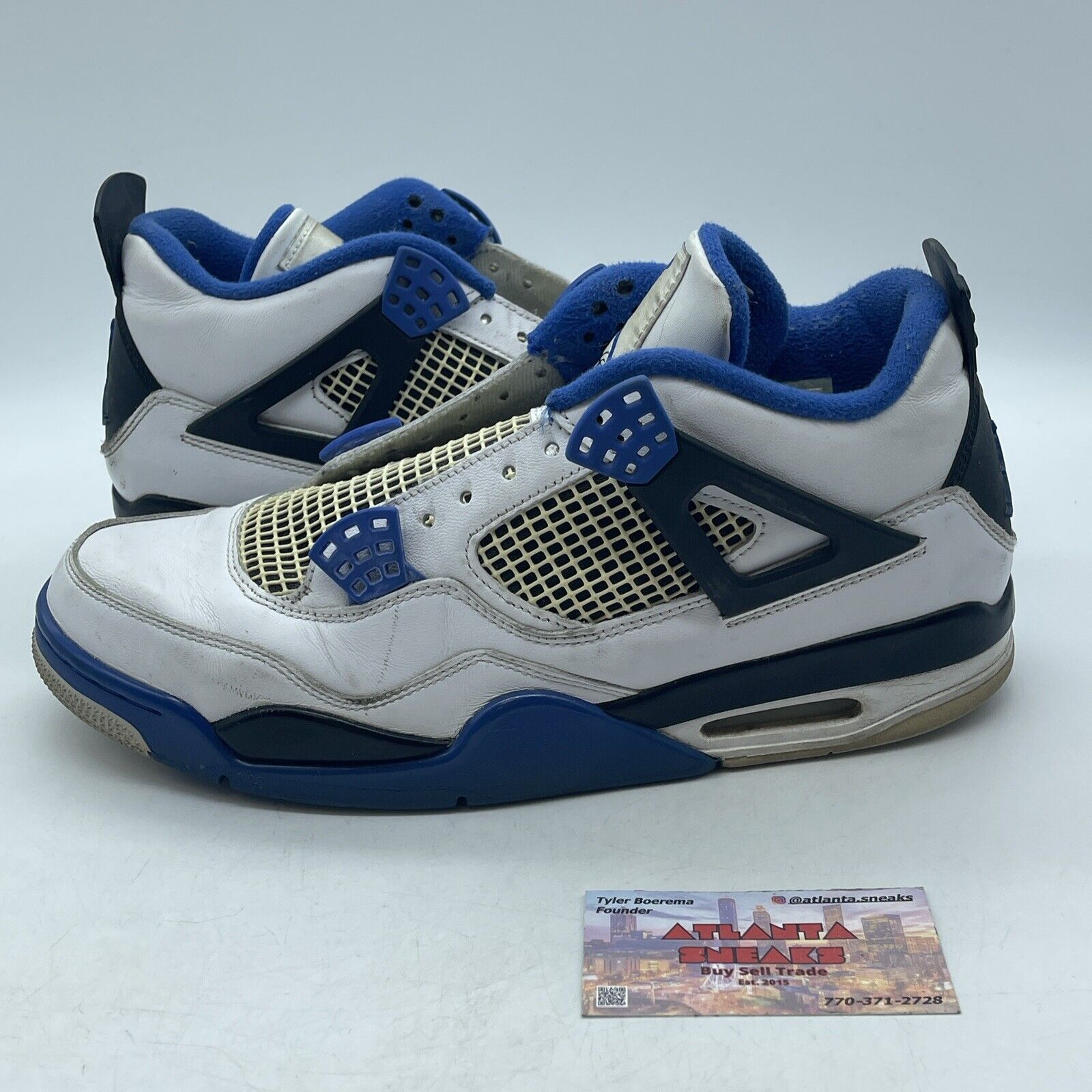 Size 11 - Jordan 4 Retro Mid Motorsports White Black Blue Leather (308497-117)