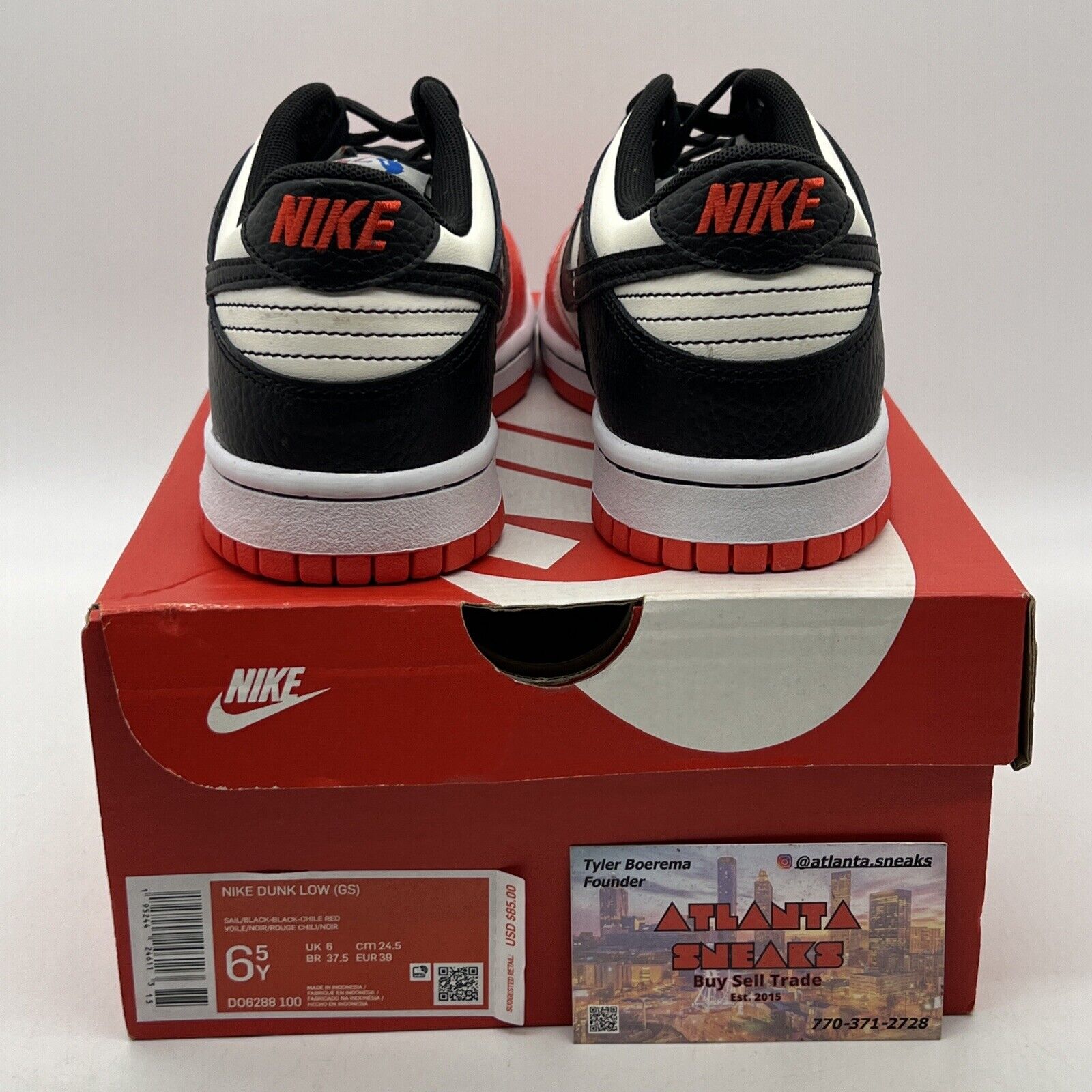 Size 6.5 - Nike Dunk Low EMB x NBA Black White Leather Red (DO6288-100)