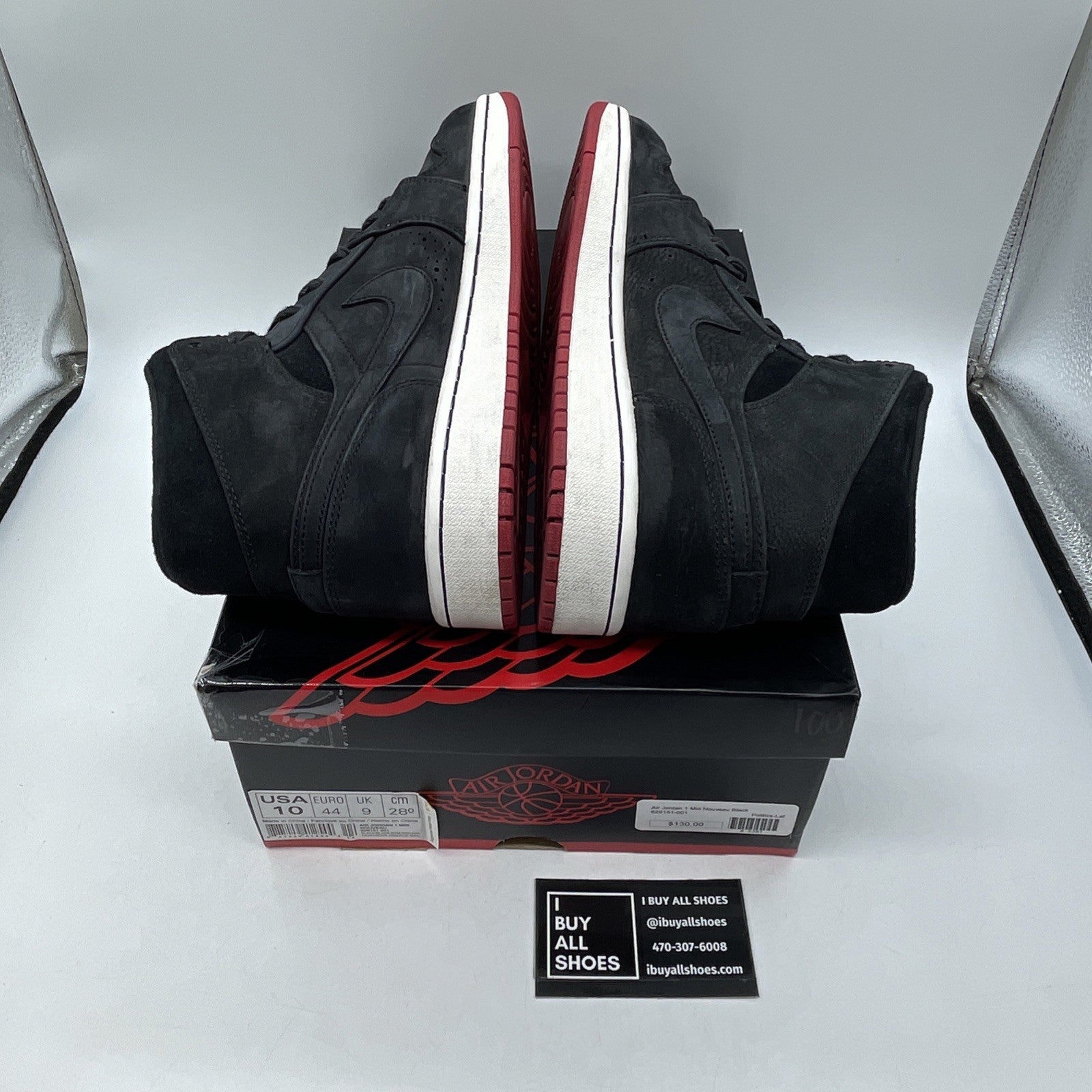 Size 10 - Air Jordan 1 Nouveau Mid Black Red White Suede (651232-007)