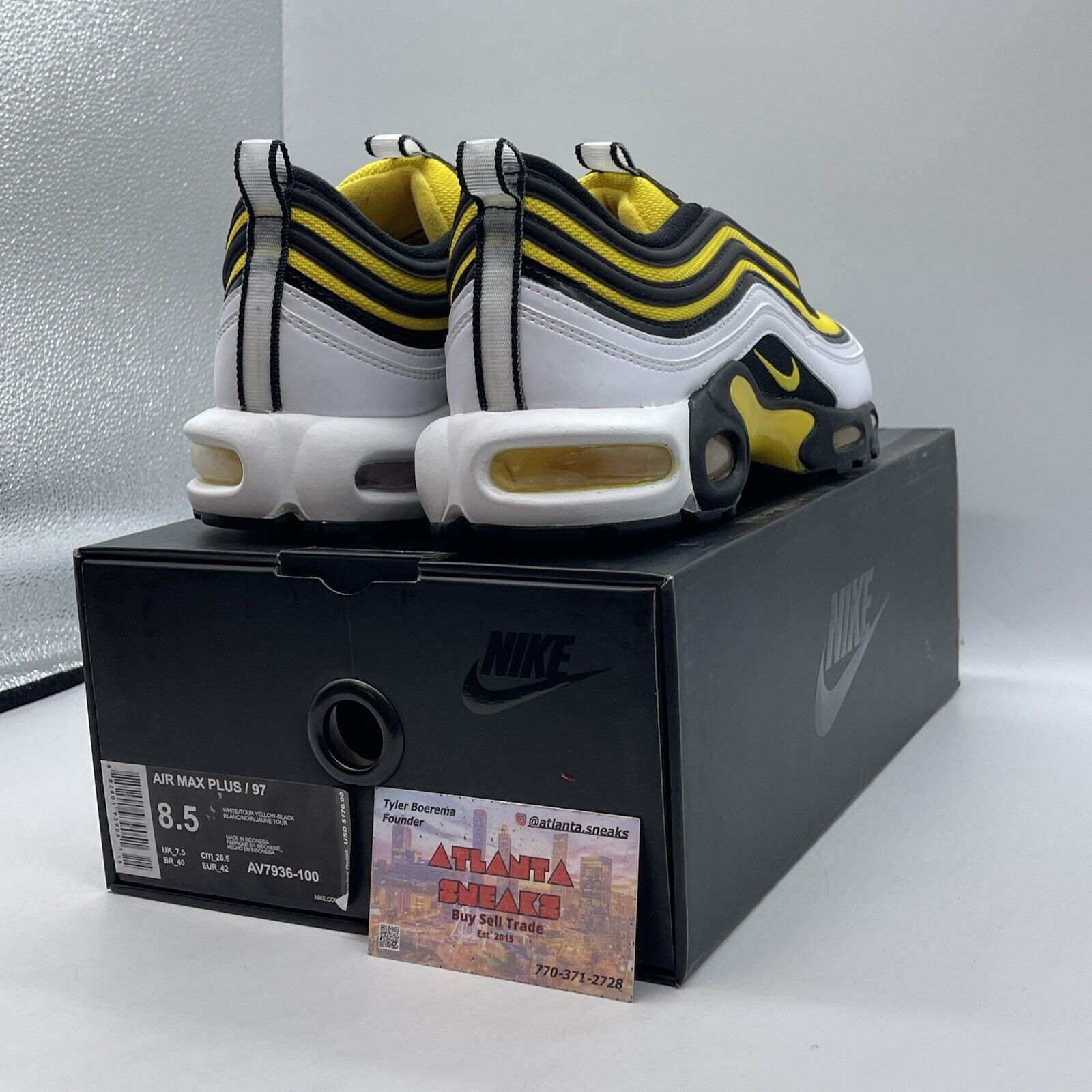 Size 8.5 - Nike Air Max Plus 97 Frequency Pack Yellow White Black (AV7936-100)