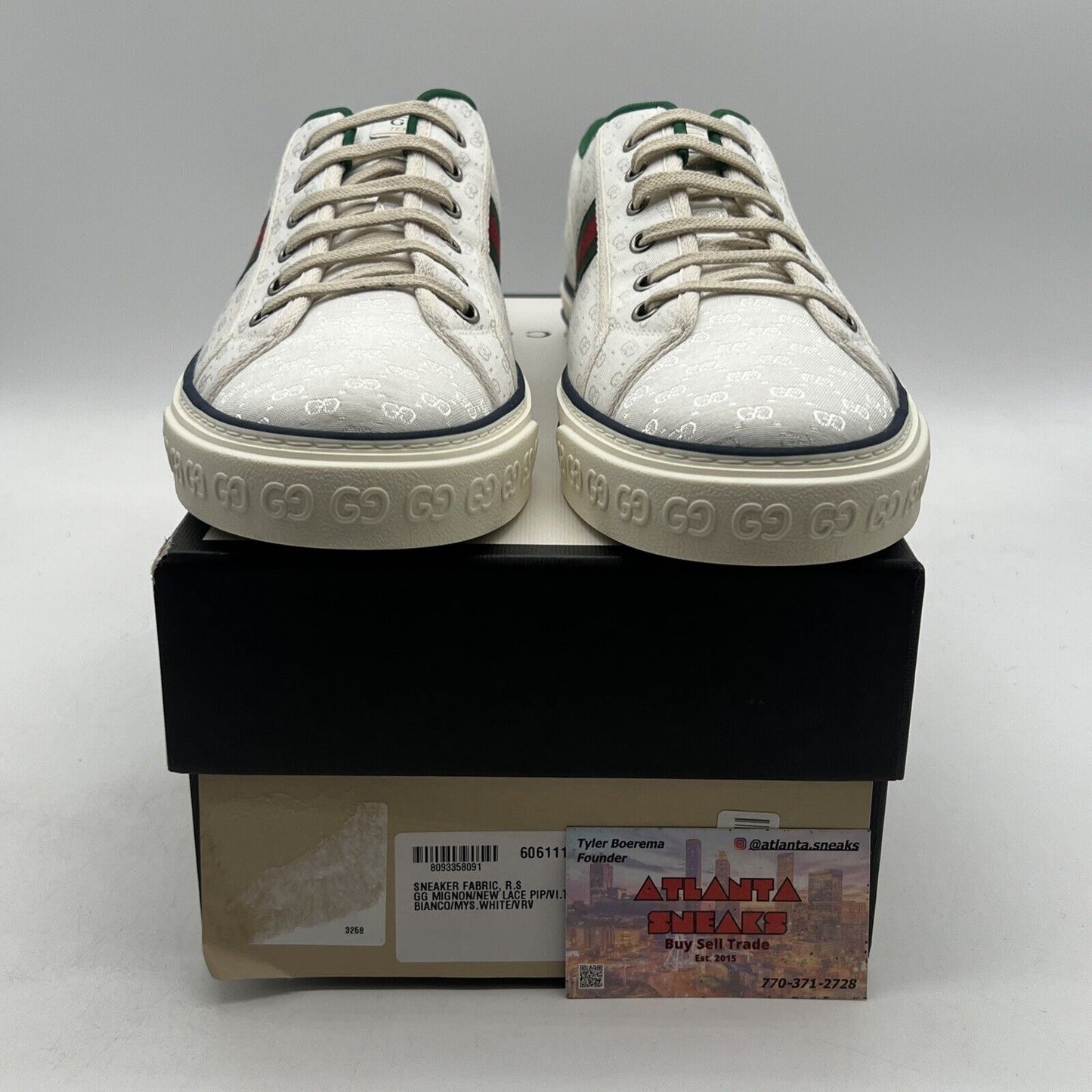 Size 13.5 - NEW AUTHENTIC GUCCI  TENNIS 1977  "WHITE MINI GG" GUCCI WOMEN'S