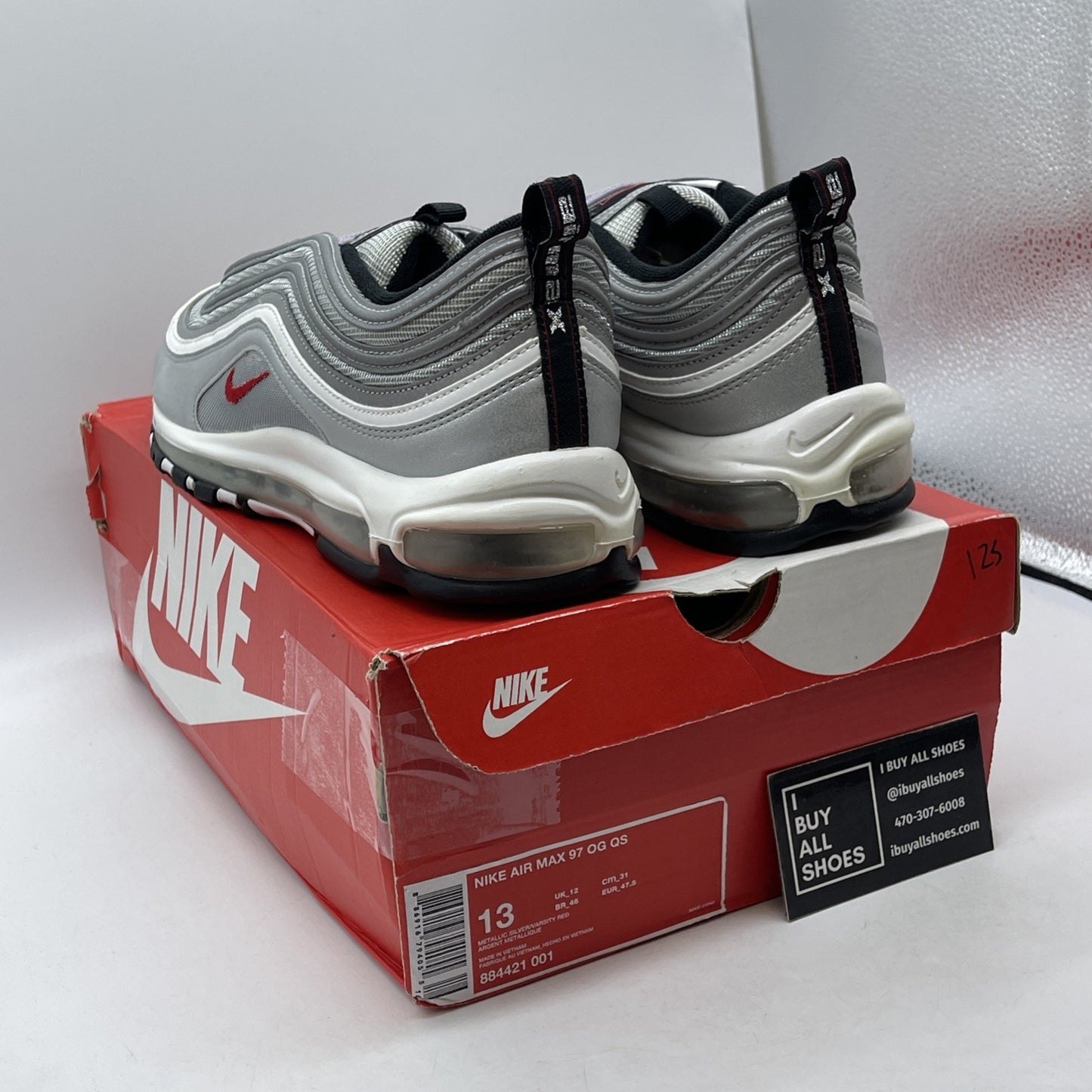 Size 13 - Nike Air Max 97 OG QS 2017 Silver Bullet White Leather (884421-001)