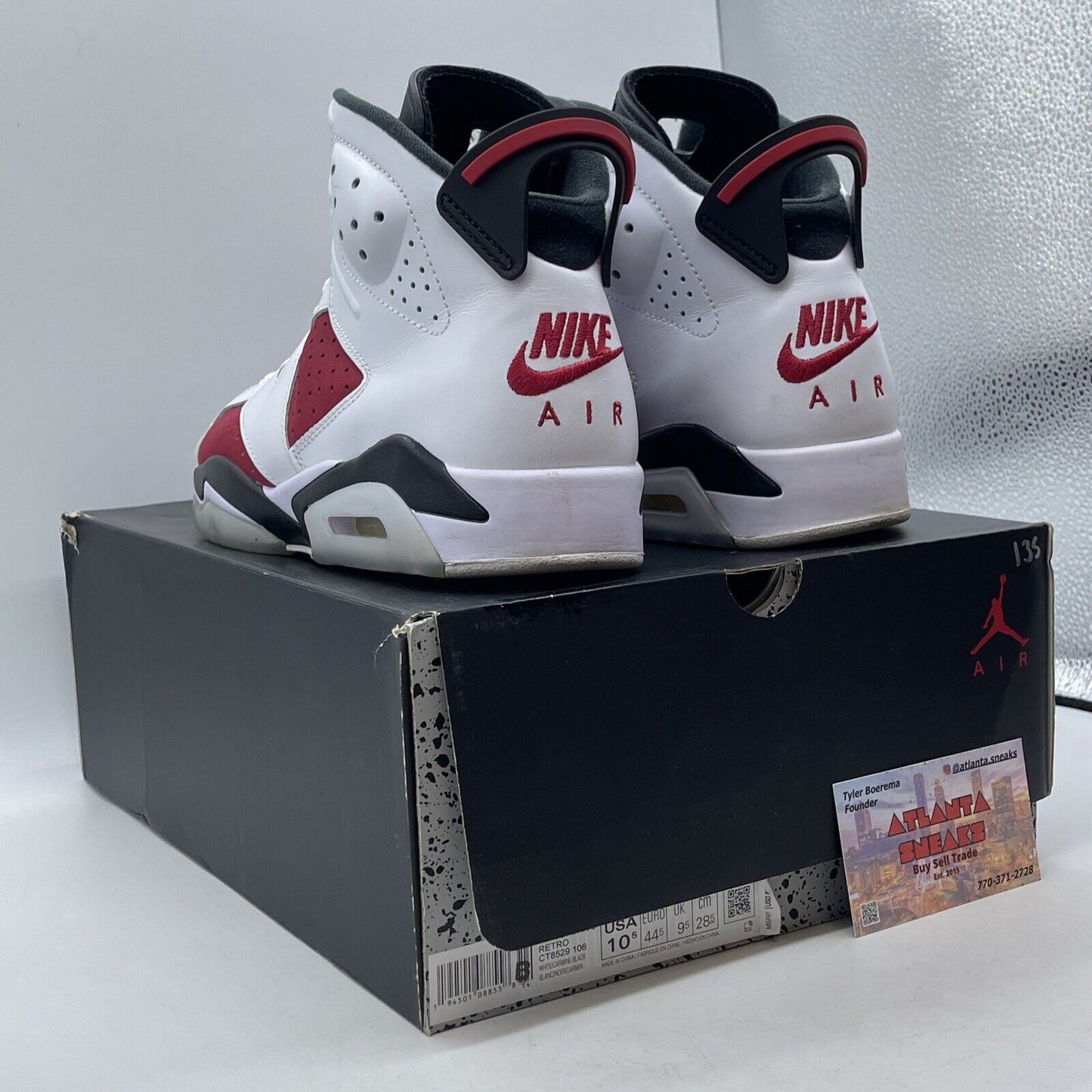 Size 10.5 - Jordan 6 Retro OG Mid Carmine Red White Black Leather (CT8529-106)