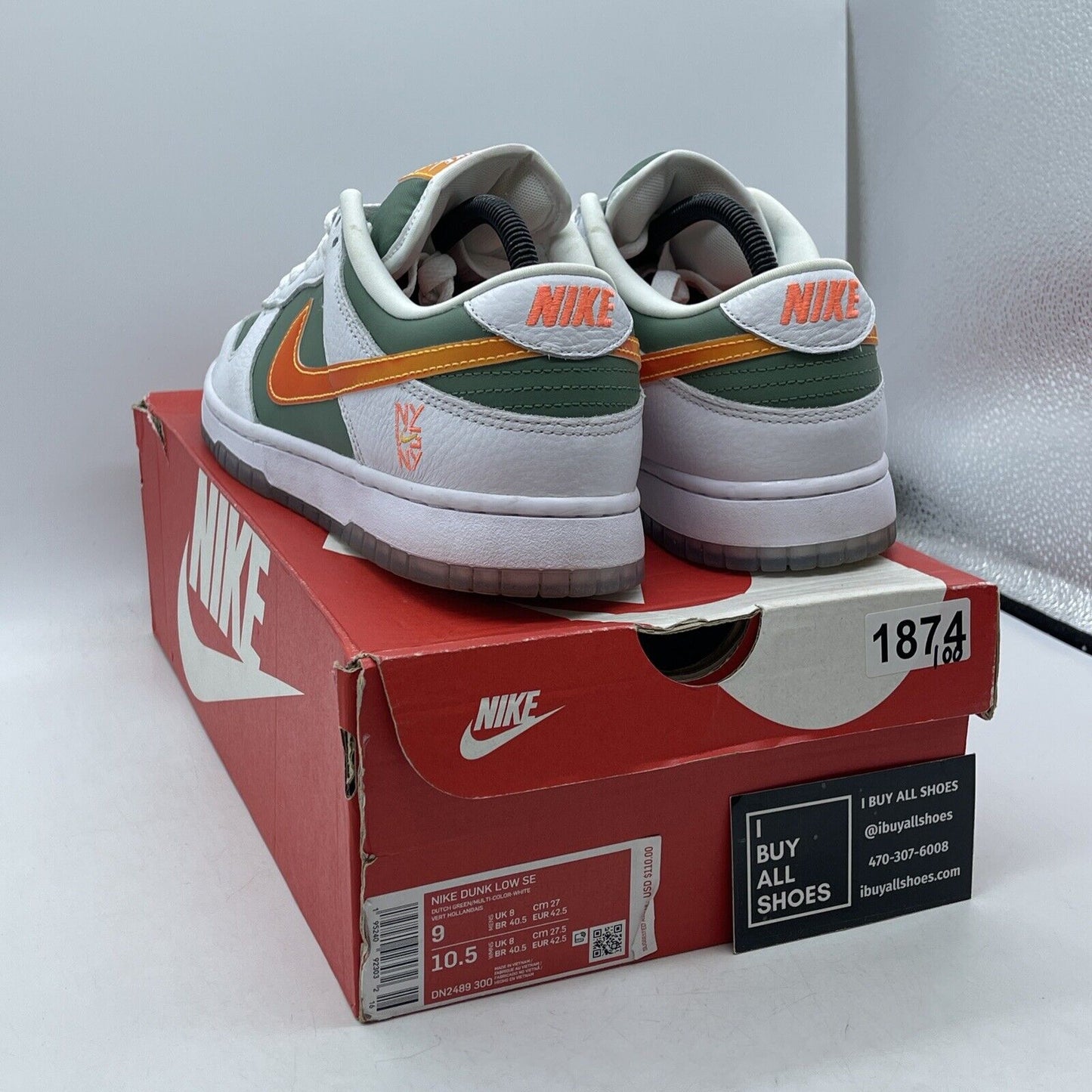 Size 9 - Nike Dunk Low NY vs. NY Green White Orange Leather Suede (DN2489-300)
