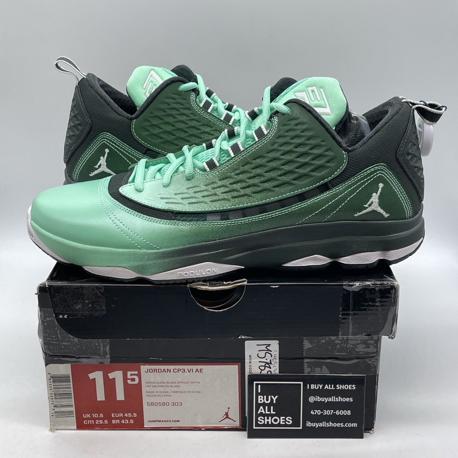 Size 11.5 - Jordan CP3.VI AE Green Glow Suede Leather (580580-303)