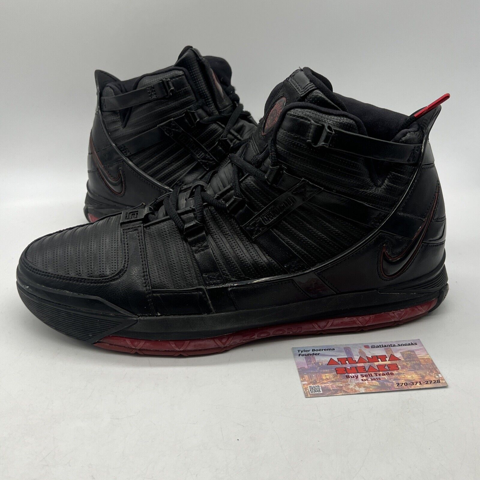 Size 12 - Nike Zoom LeBron 3 Black Crimson Leather (312147-004)