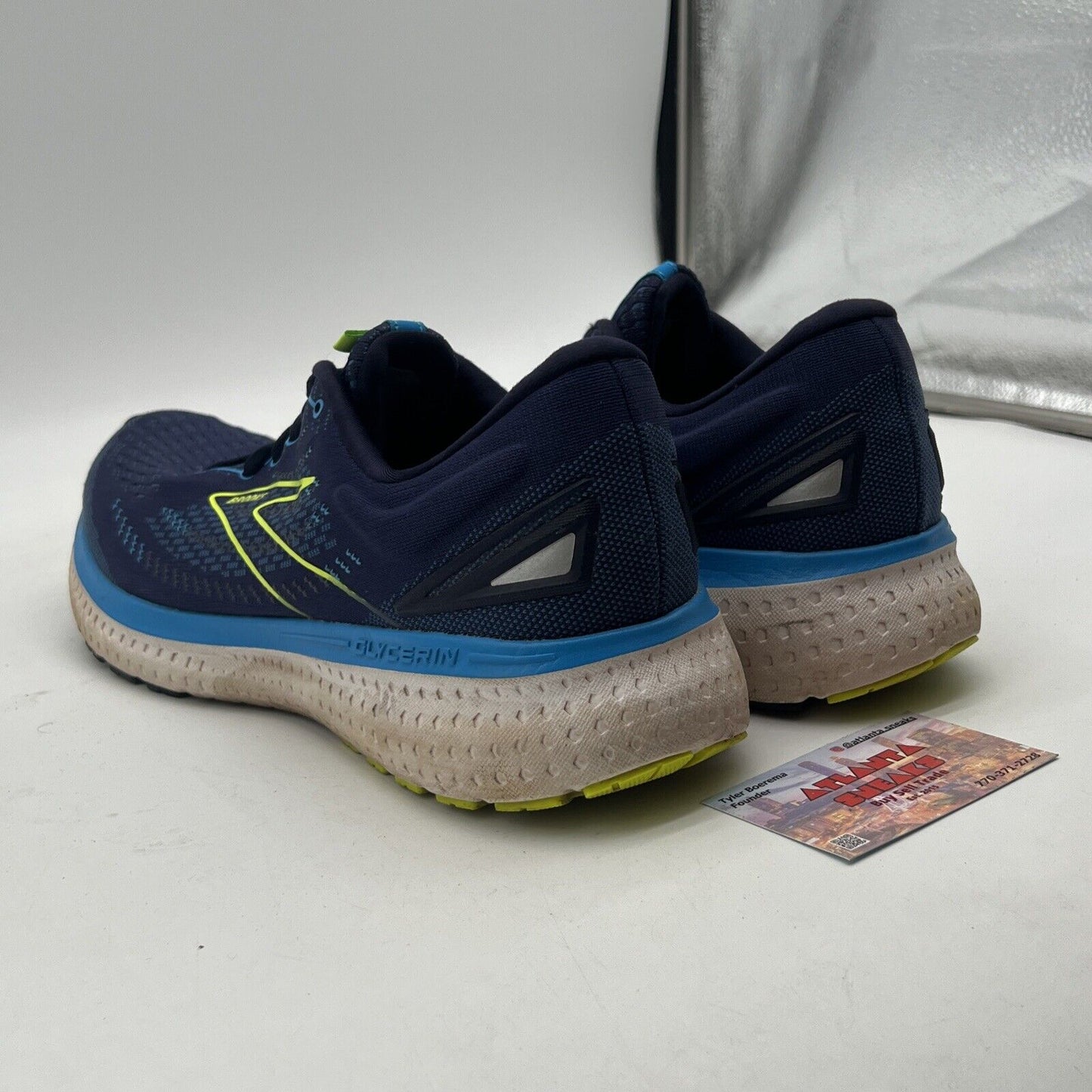 Size 12- Brooks Glycerin 19 Running Shoes Nightlife Green Navy Blue