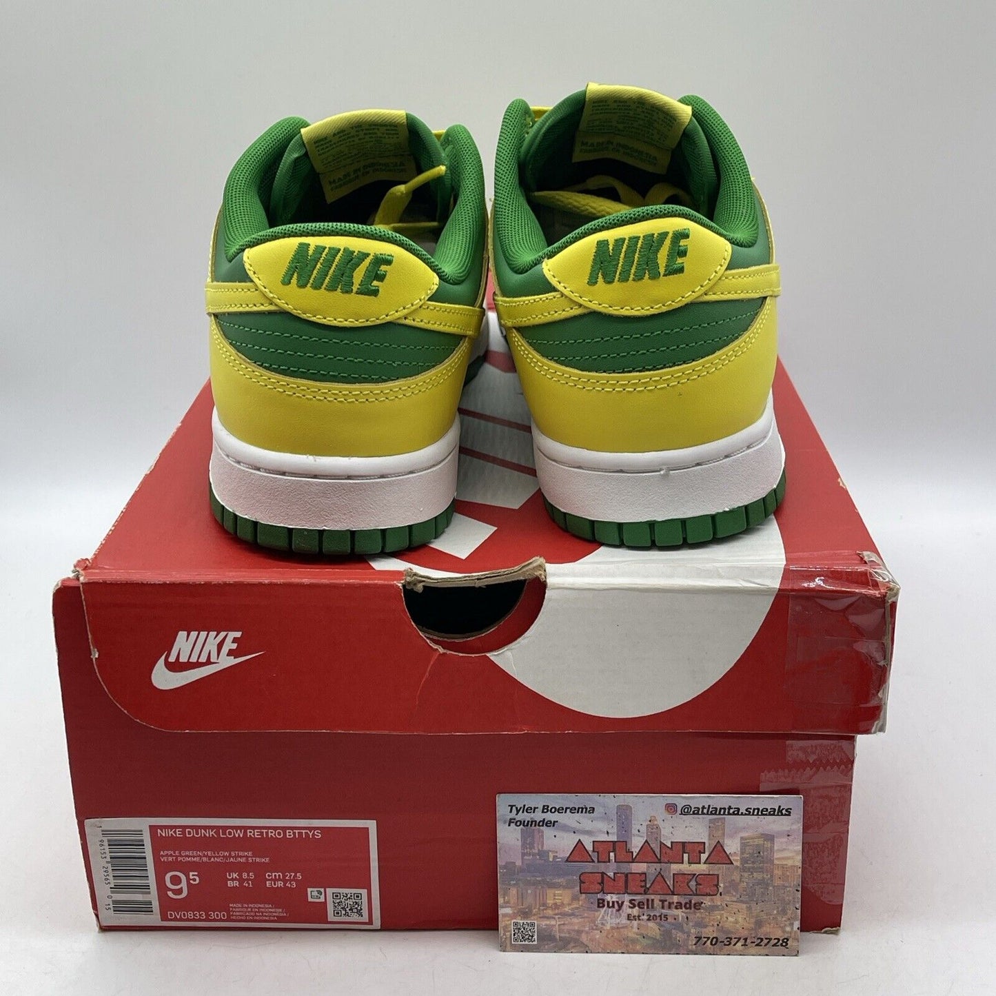 Size 9.5 - Nike Dunk Low Reverse Brazil Yellow Green Leather (DV0833-300)