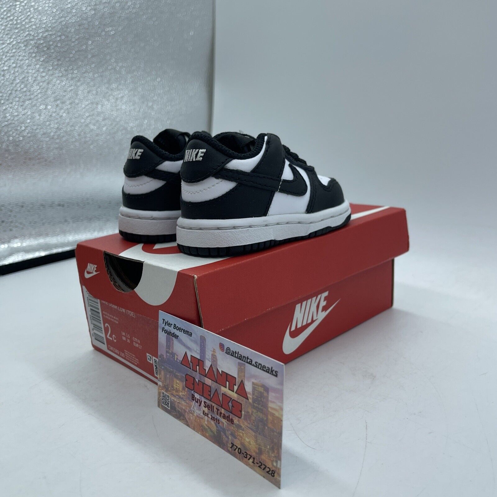 Toddler Size 2C - New Nike Dunk Low Black White Leather (CW1589-100)